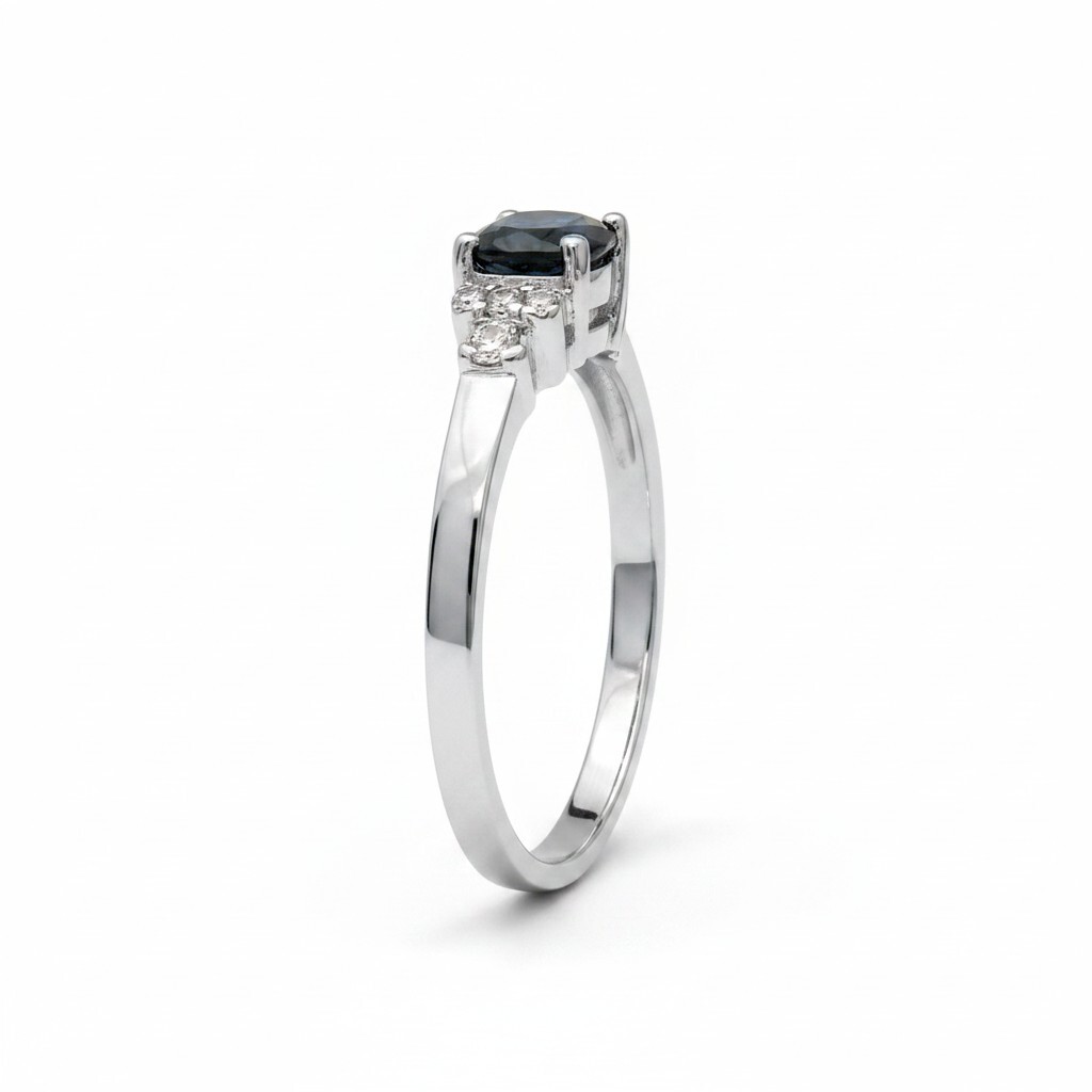 Midnight Blue Oval Sapphire and Diamond Accent Ring (1)