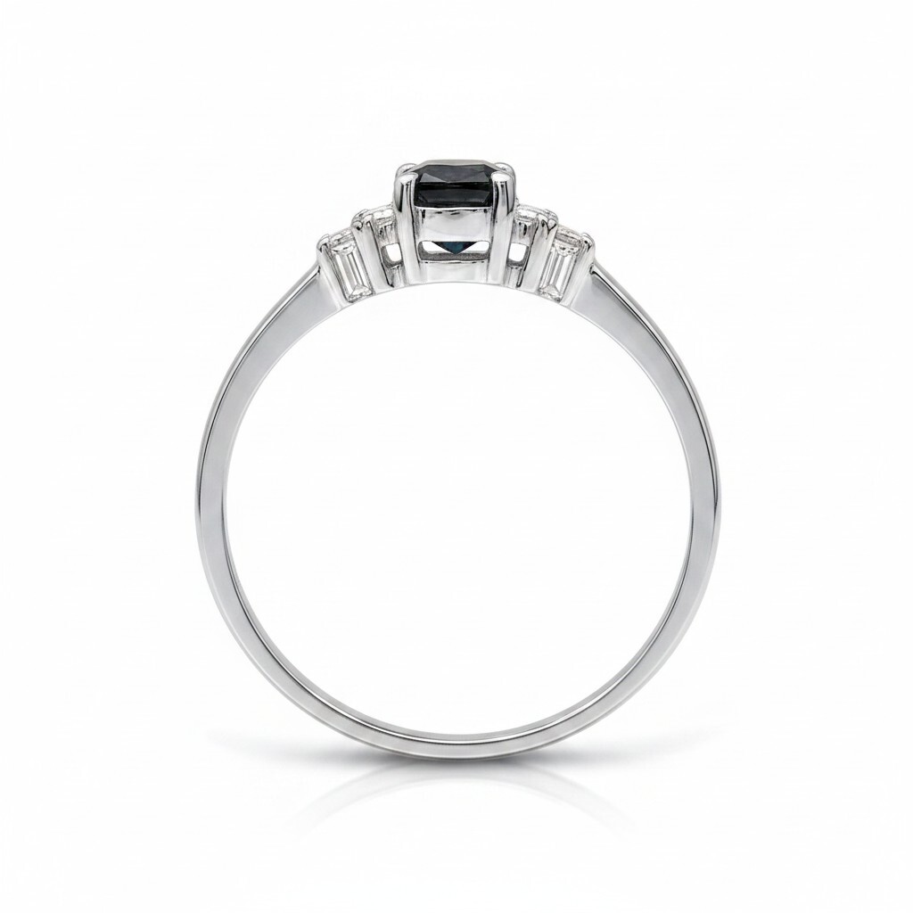 Midnight Blue Oval Sapphire and Diamond Accent Ring (2)