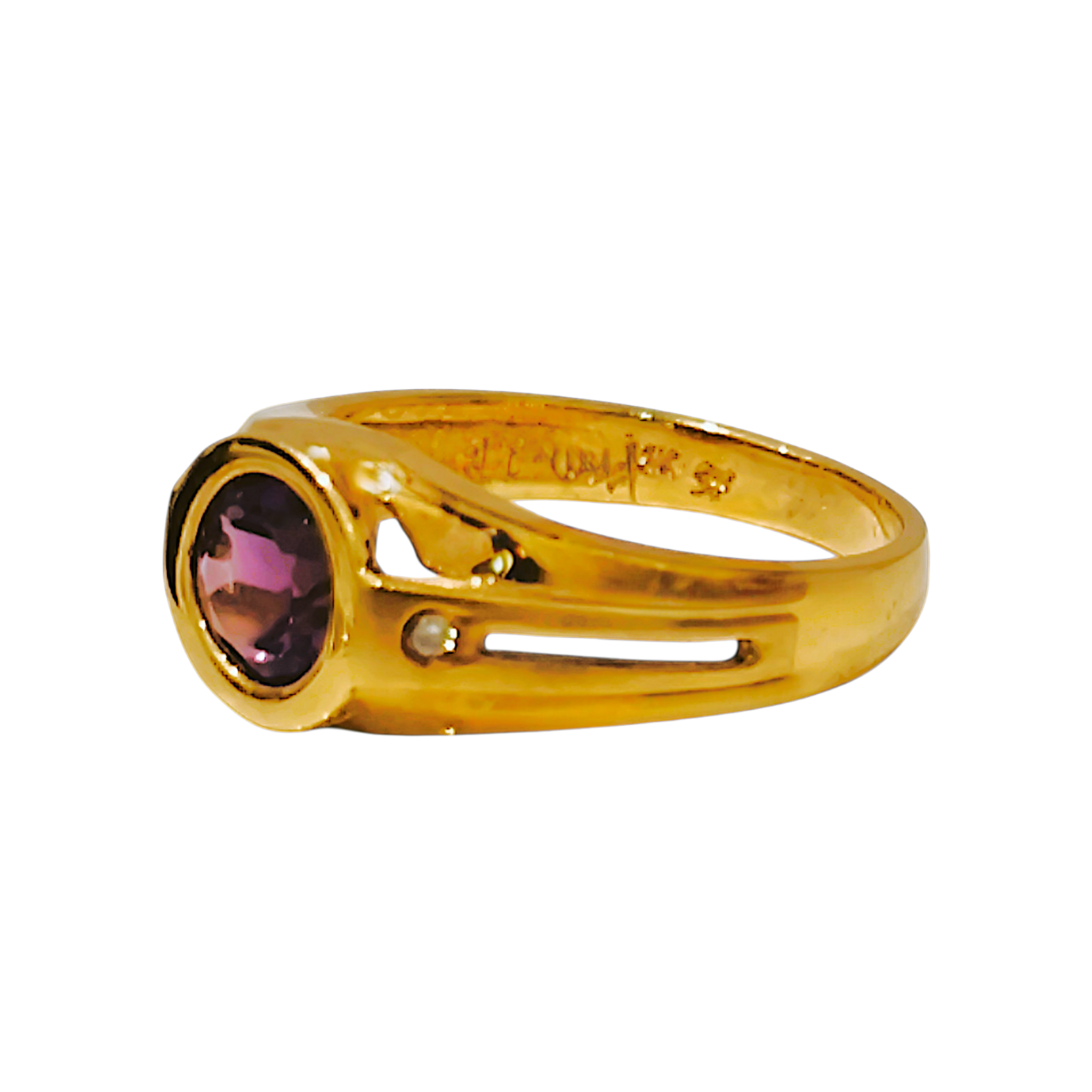 Bezel-Set Round Amethyst Ring  Sleek Dome Band with Diamonds (3)