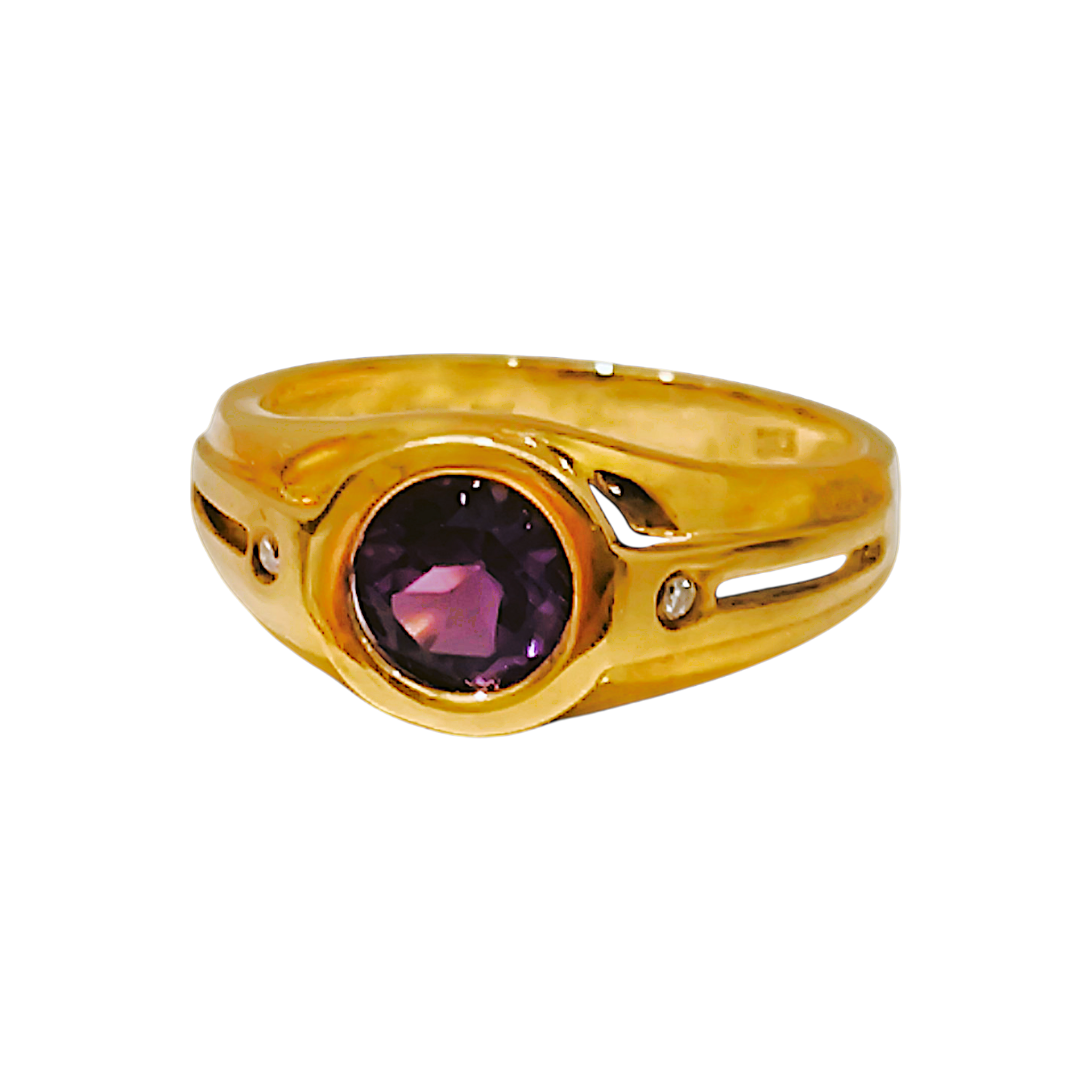Bezel-Set Round Amethyst Ring  Sleek Dome Band with Diamonds (2)