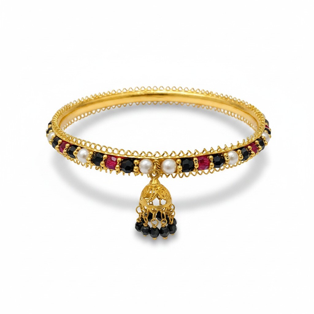 Ethnic Bollywood Style Pearl & Stone Kada Bangle (2)
