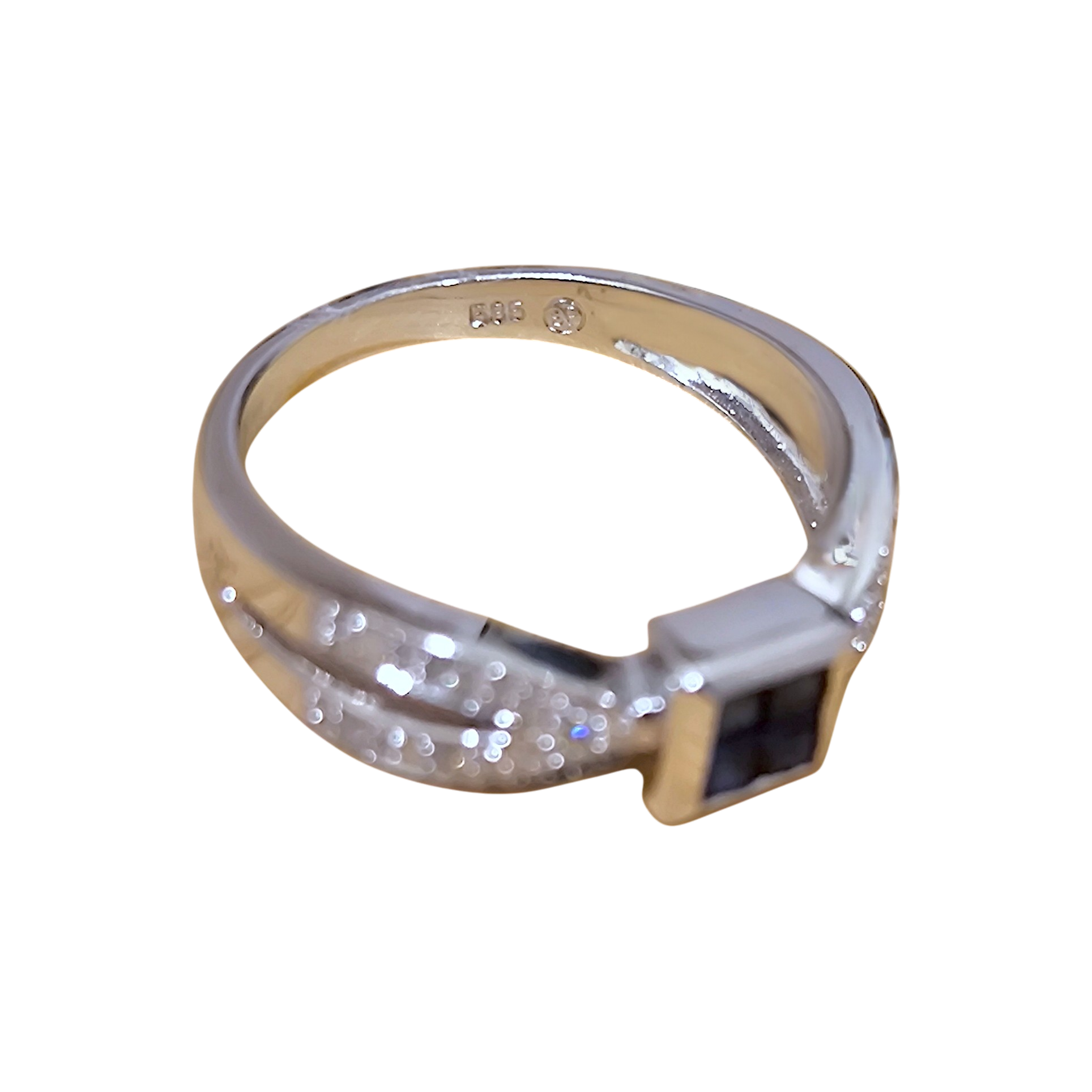 14K White Gold Blue Sapphire Ring _ Square Mosaic Pavé Split-Shank Band (4)