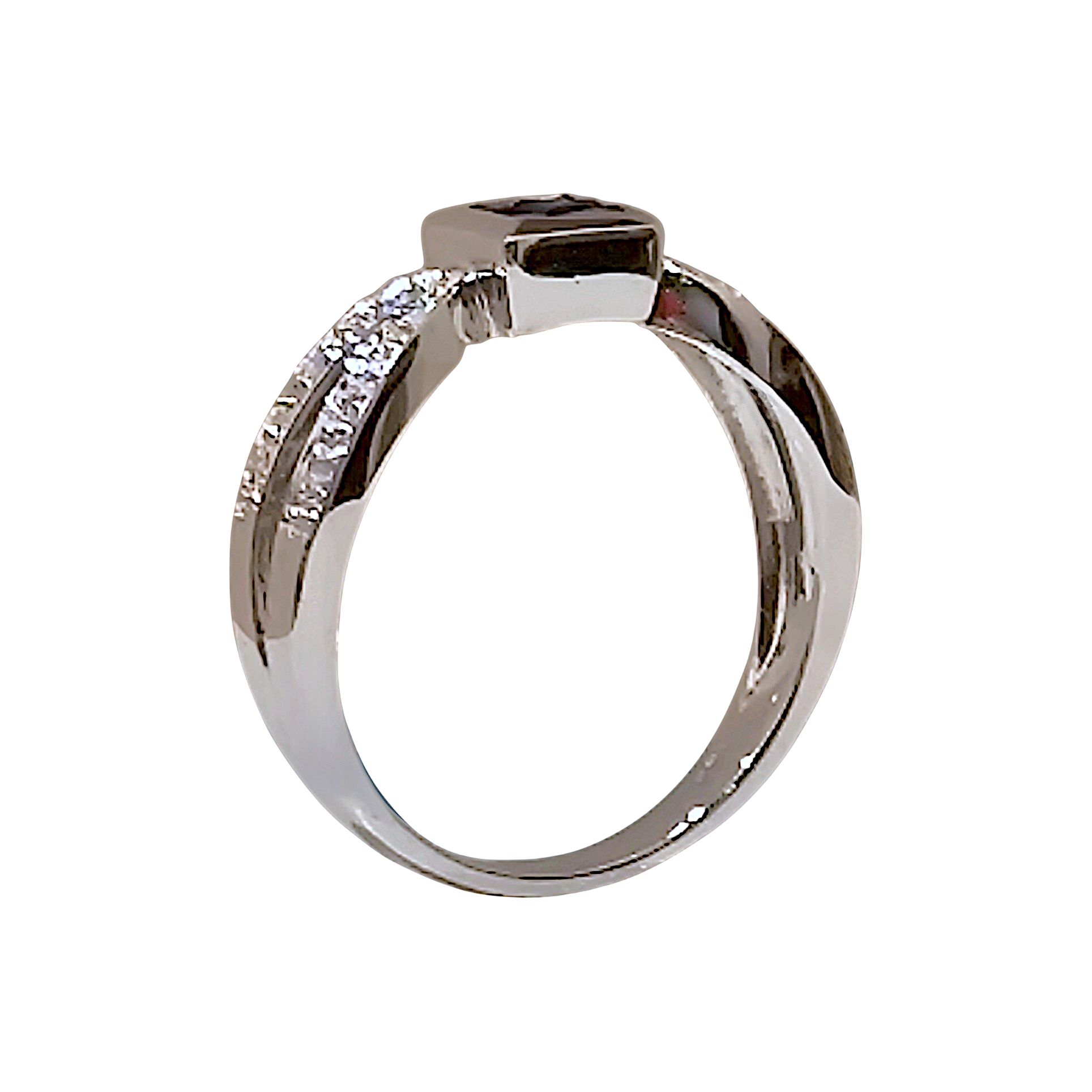14K White Gold Blue Sapphire Ring _ Square Mosaic Pavé Split-Shank Band (1)