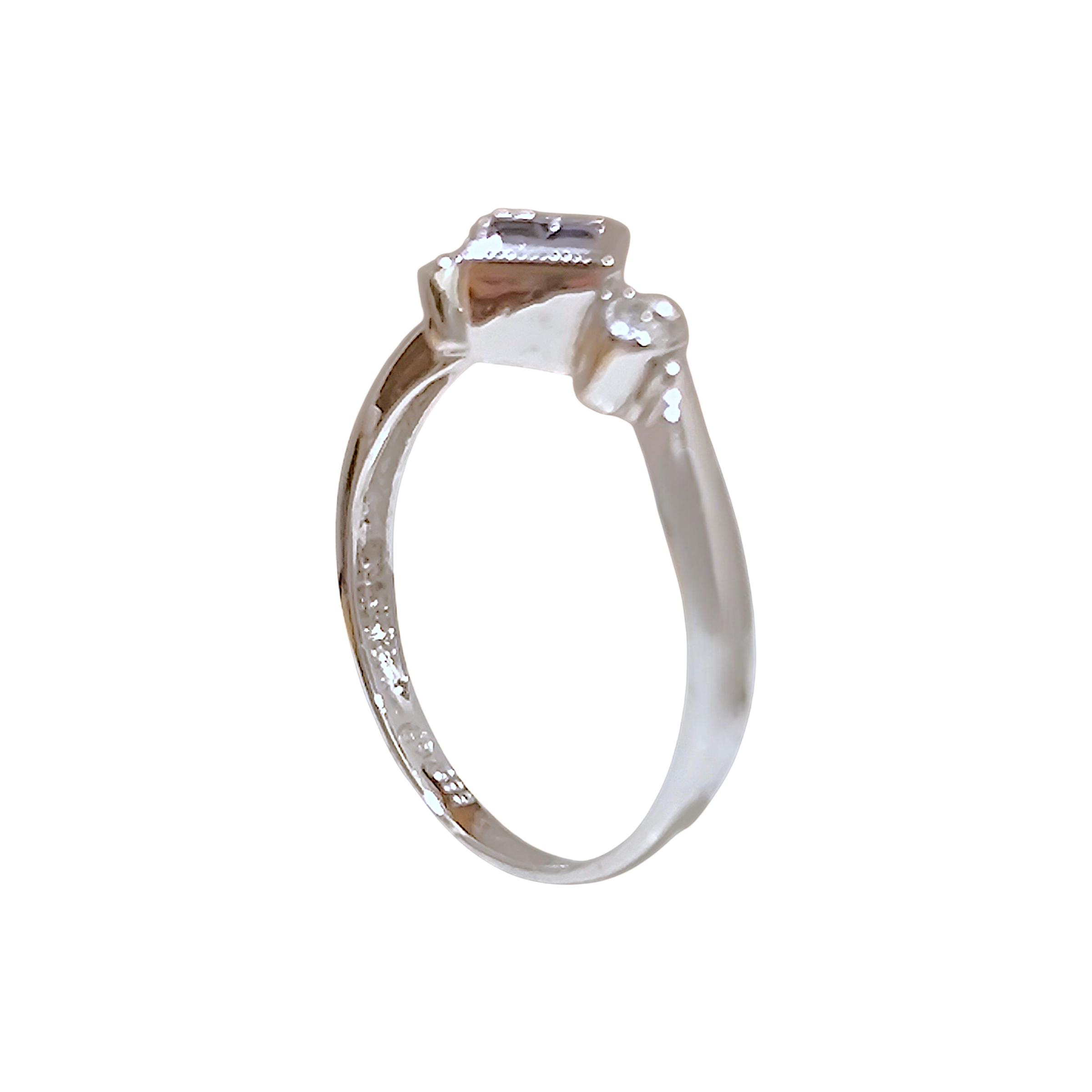14K White Gold Blue Sapphire Ring  Vintage Rhombus Art Deco Band (2)