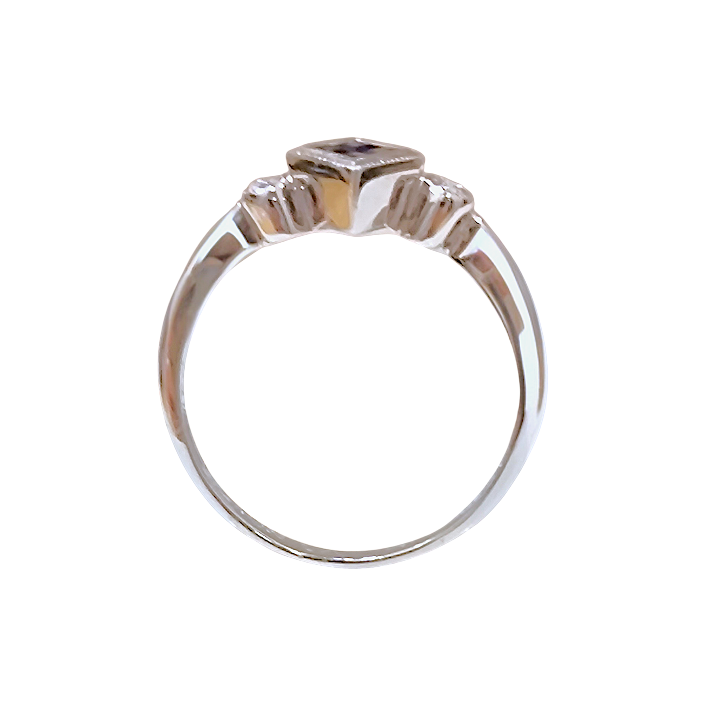 14K White Gold Blue Sapphire Ring  Vintage Rhombus Art Deco Band (1)