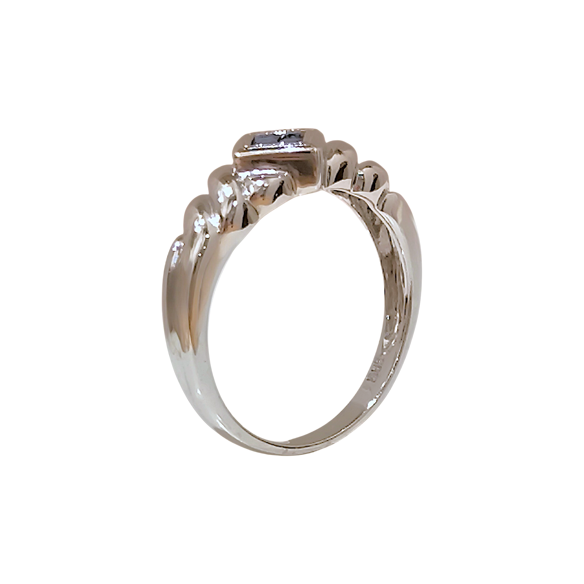 14K White Gold Blue Sapphire Ring  Twisted Rope Rhombus Deco Band (4)