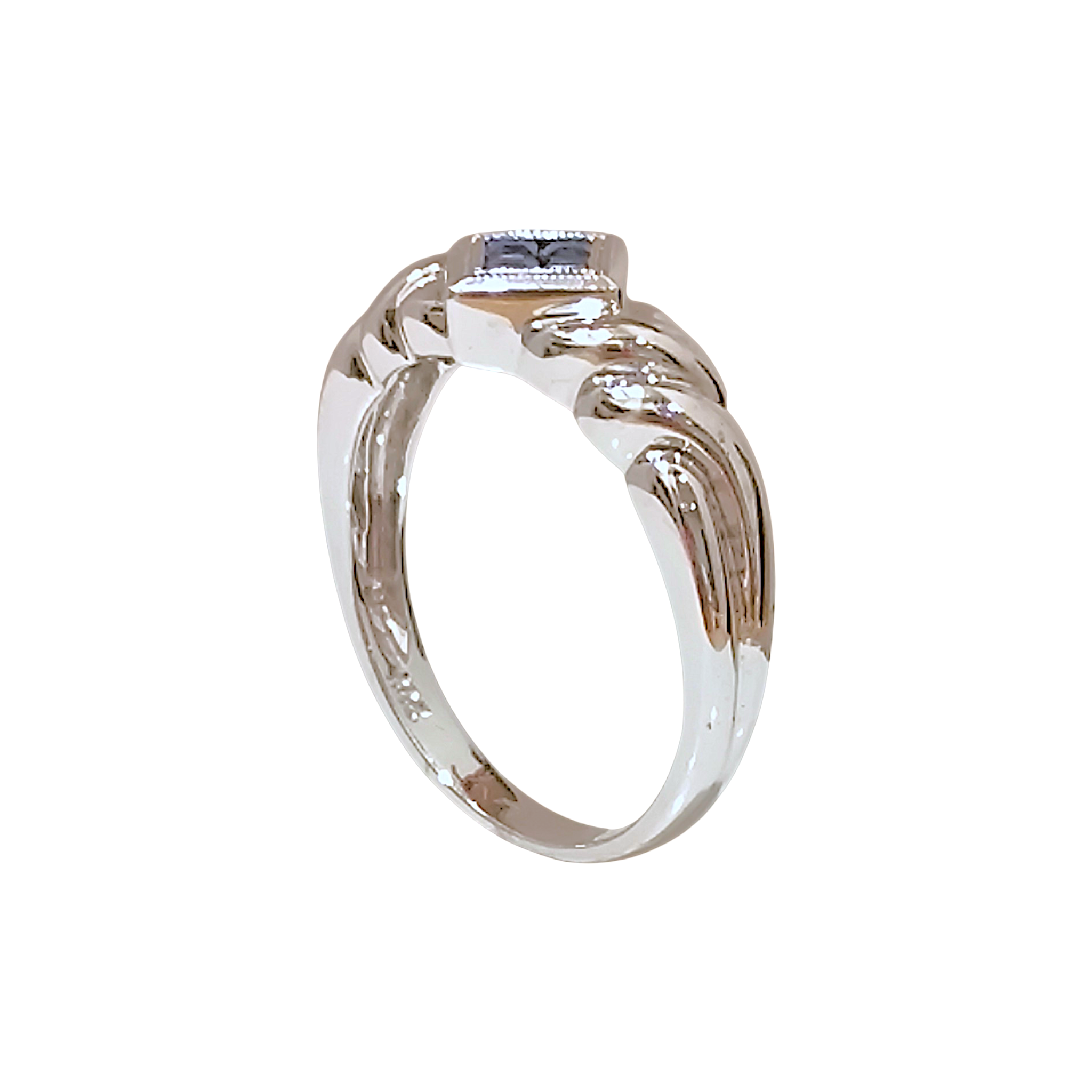 14K White Gold Blue Sapphire Ring  Twisted Rope Rhombus Deco Band (6)