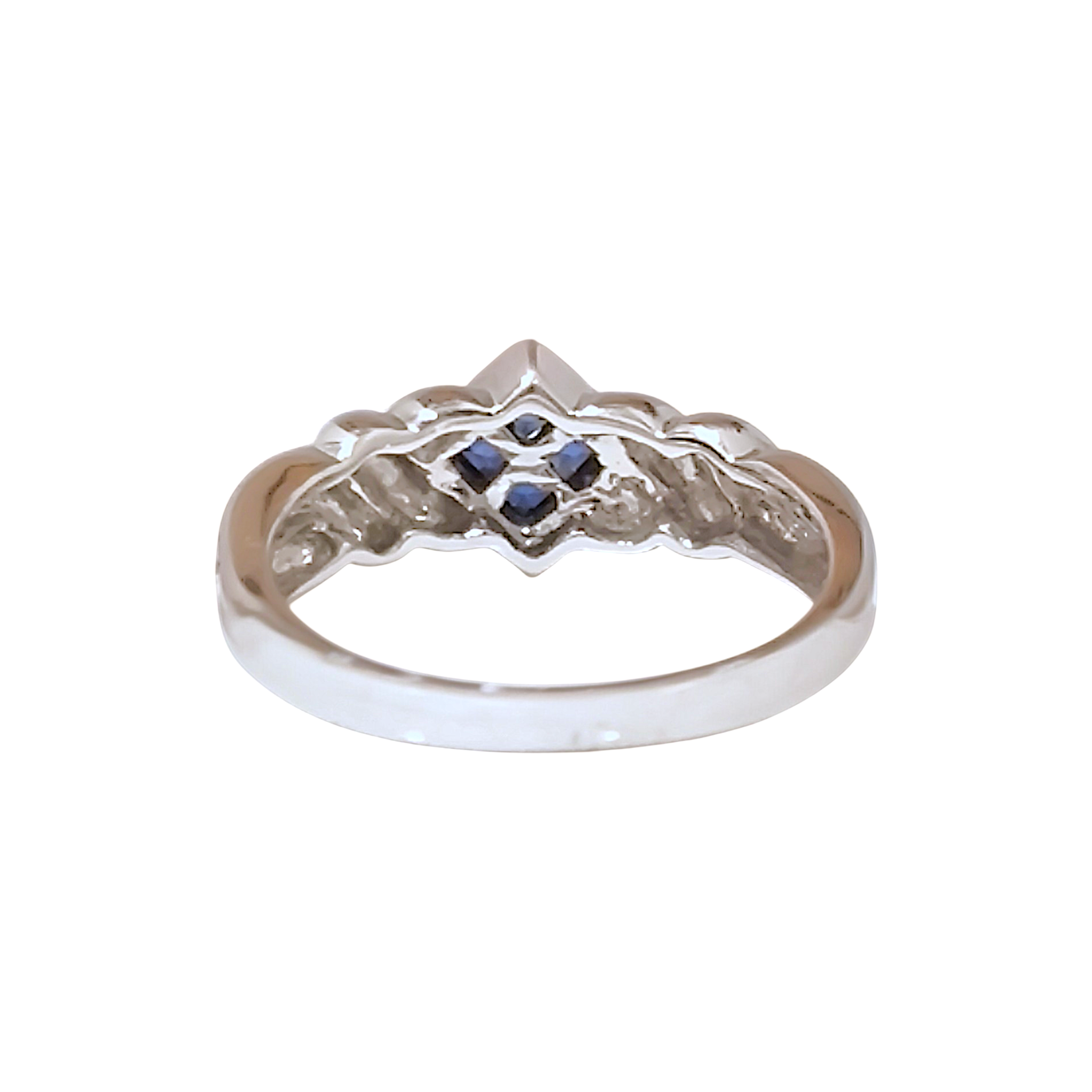 14K White Gold Blue Sapphire Ring  Twisted Rope Rhombus Deco Band (2)