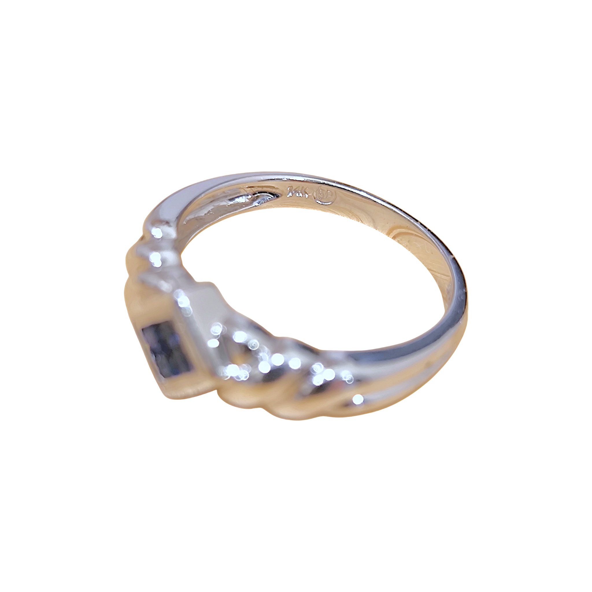 14K White Gold Blue Sapphire Ring  Twisted Rope Rhombus Deco Band (1)