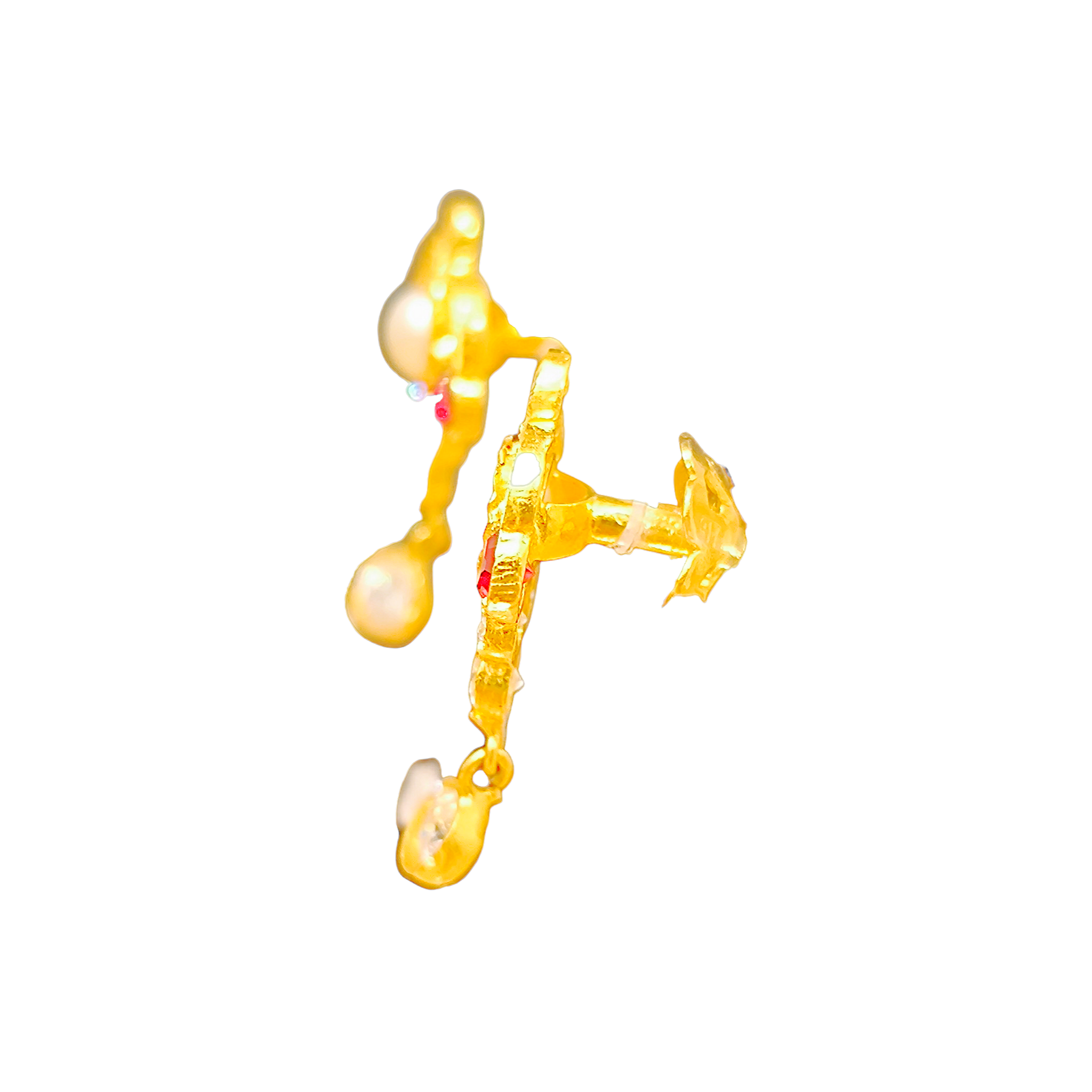 916 (22K) Yellow Gold Traditional Indian Earrings  Pearl & Ruby Drops (2)