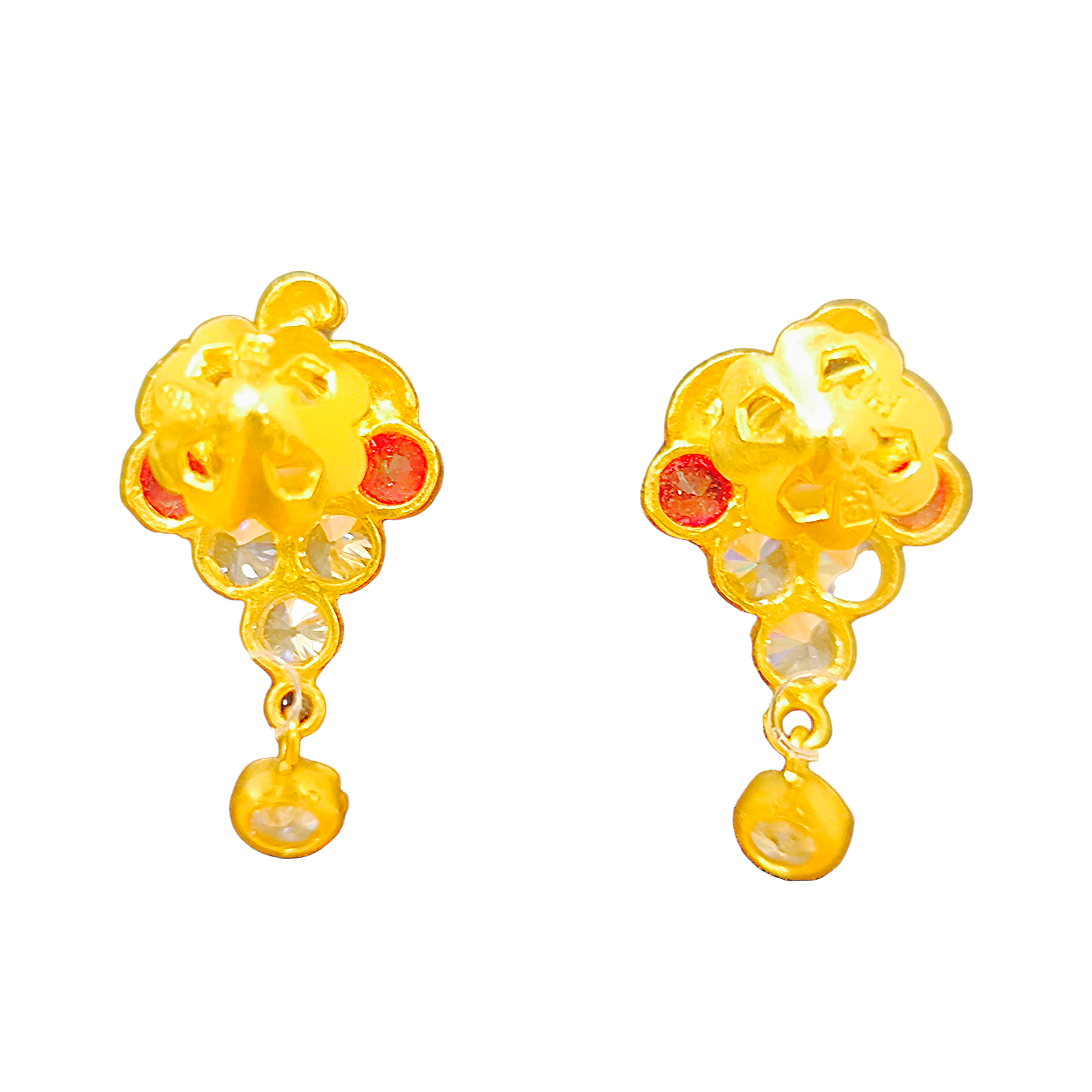 916 (22K) Yellow Gold Traditional Indian Earrings  Pearl & Ruby Drops (3)