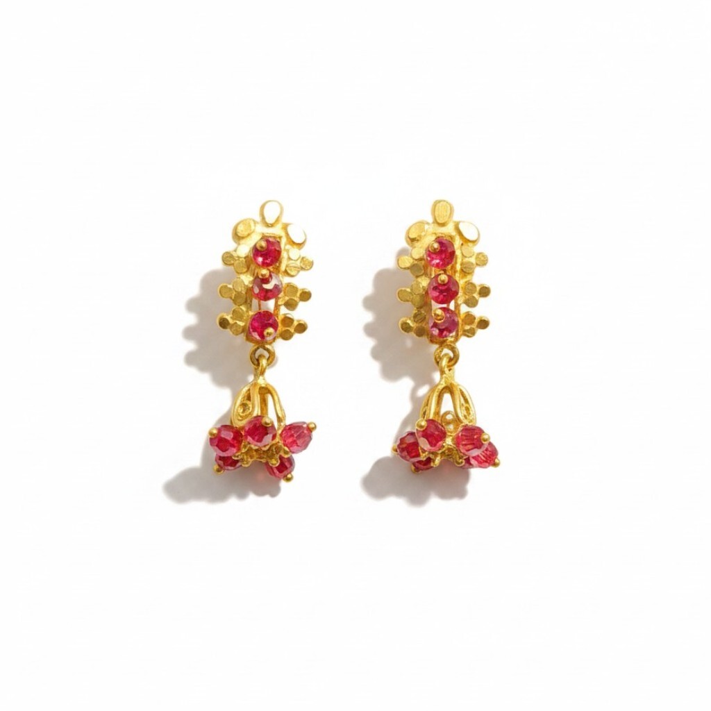 916 (22K) Yellow Gold Traditional Indian Earrings  Ruby Cluster Drops