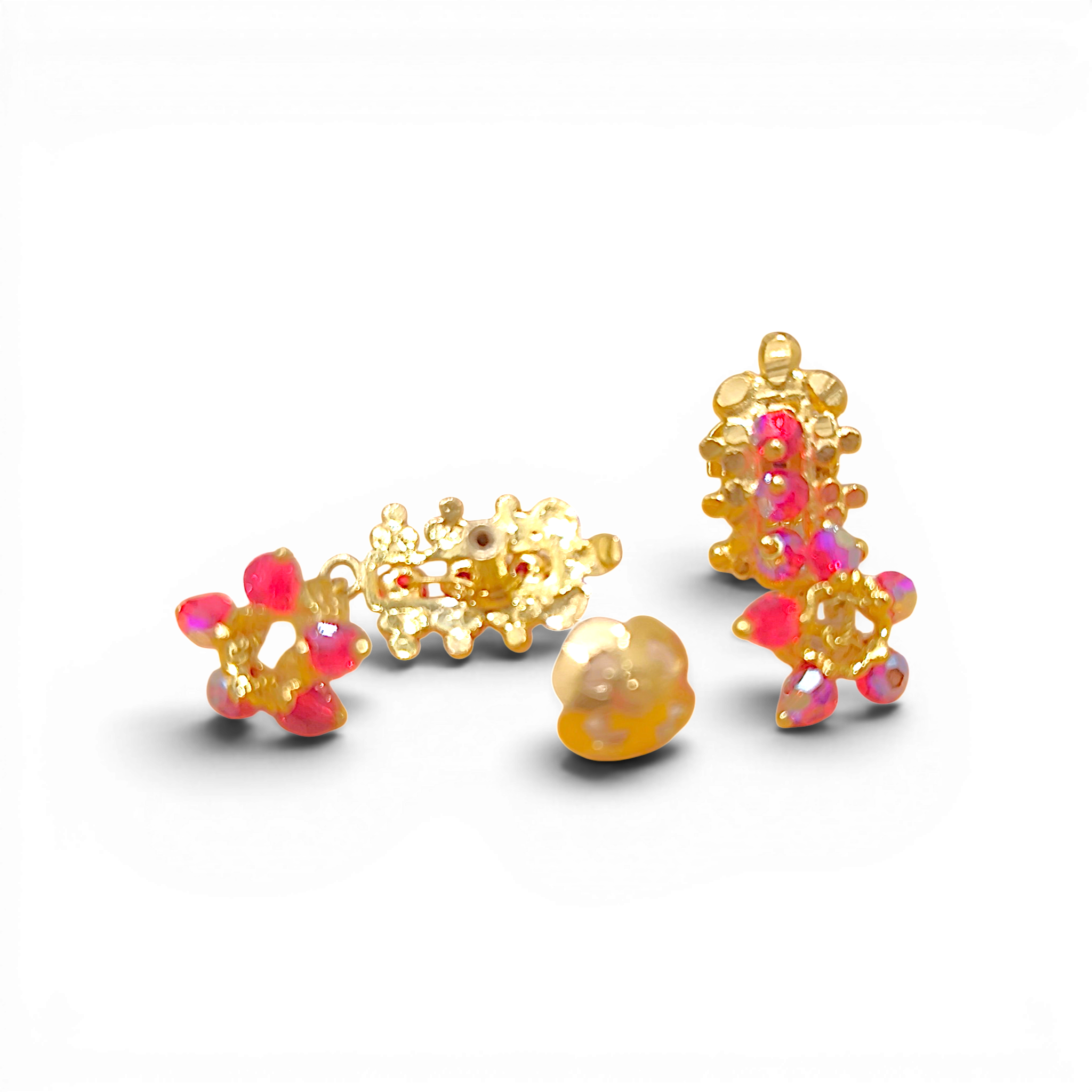 916 (22K) Yellow Gold Traditional Indian Earrings  Ruby Cluster Drops (5)