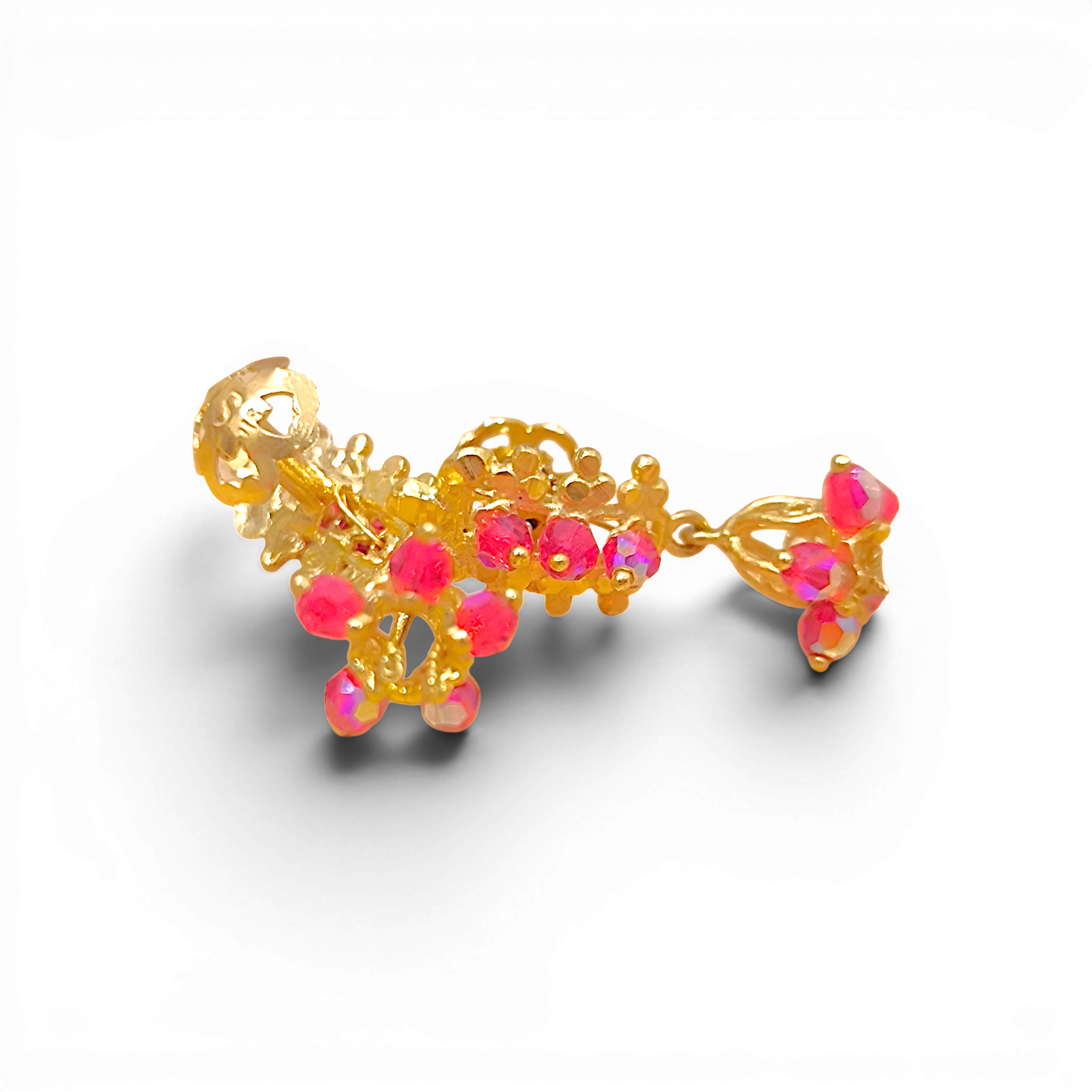 916 (22K) Yellow Gold Traditional Indian Earrings  Ruby Cluster Drops (3)