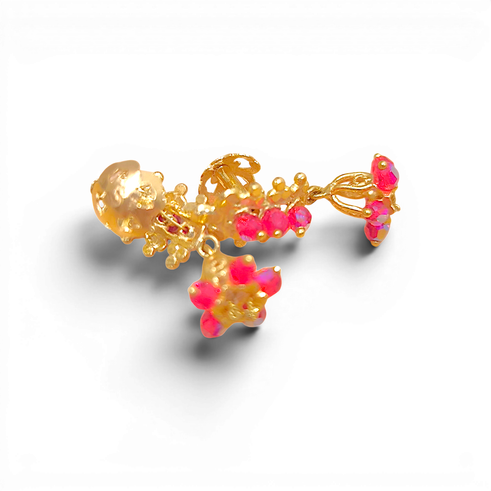 916 (22K) Yellow Gold Traditional Indian Earrings  Ruby Cluster Drops (2)