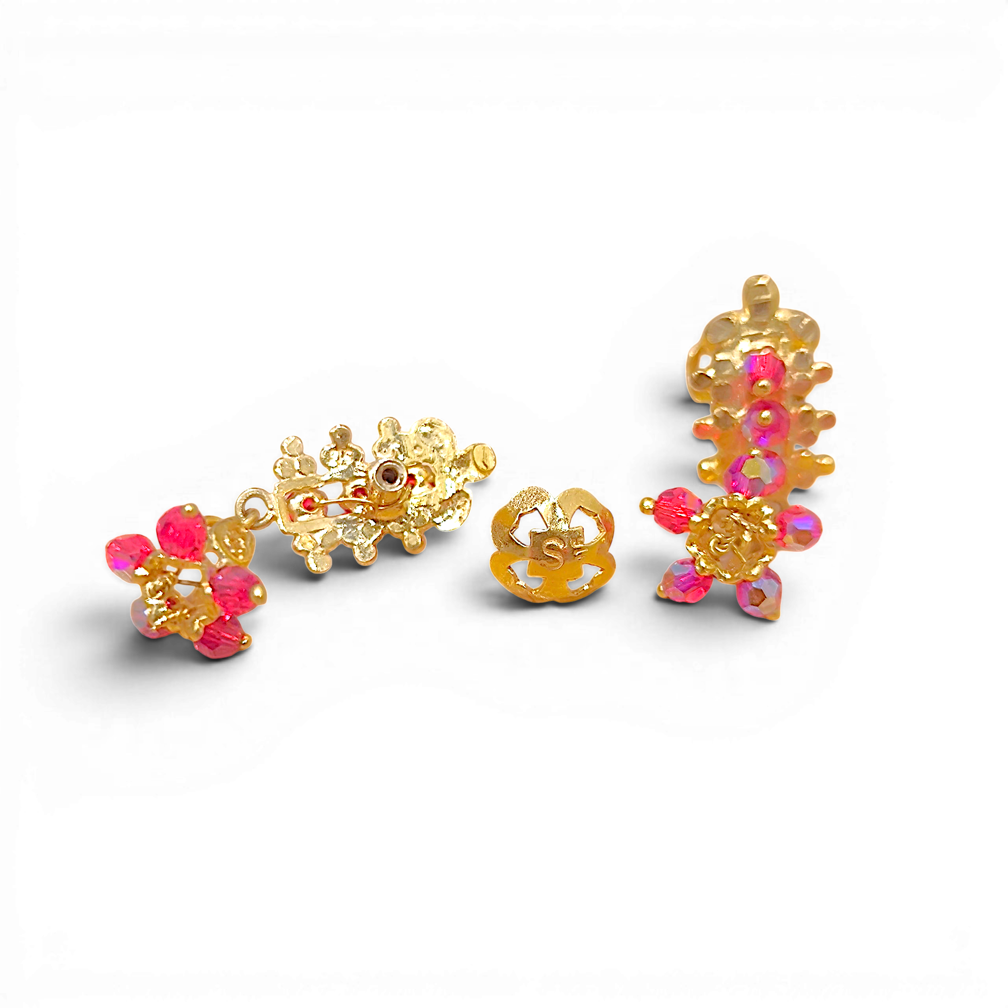 916 (22K) Yellow Gold Traditional Indian Earrings  Ruby Cluster Drops (4)