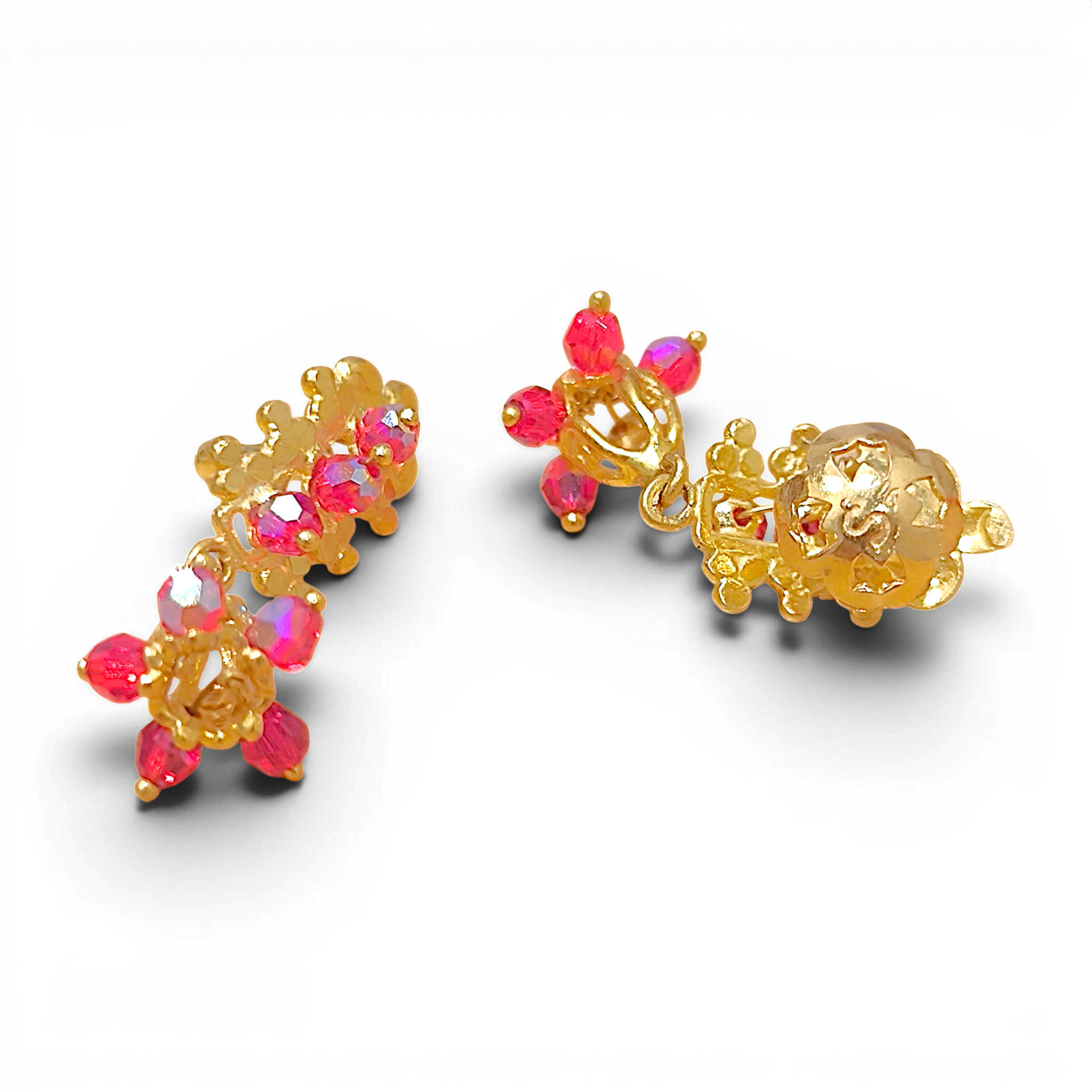 916 (22K) Yellow Gold Traditional Indian Earrings  Ruby Cluster Drops (6)