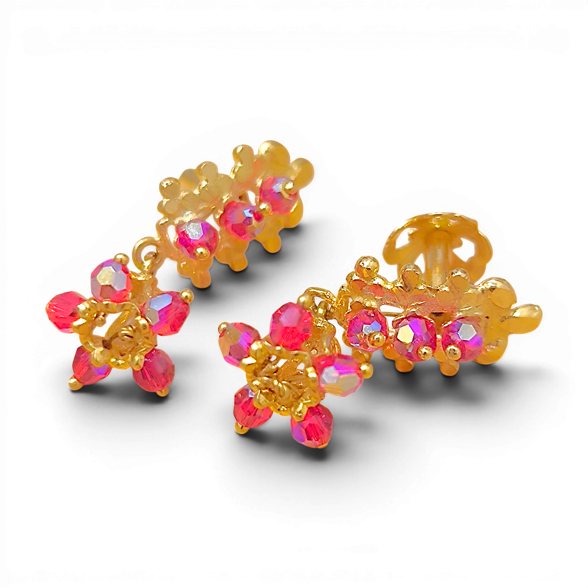 916 (22K) Yellow Gold Traditional Indian Earrings  Ruby Cluster Drops (1)