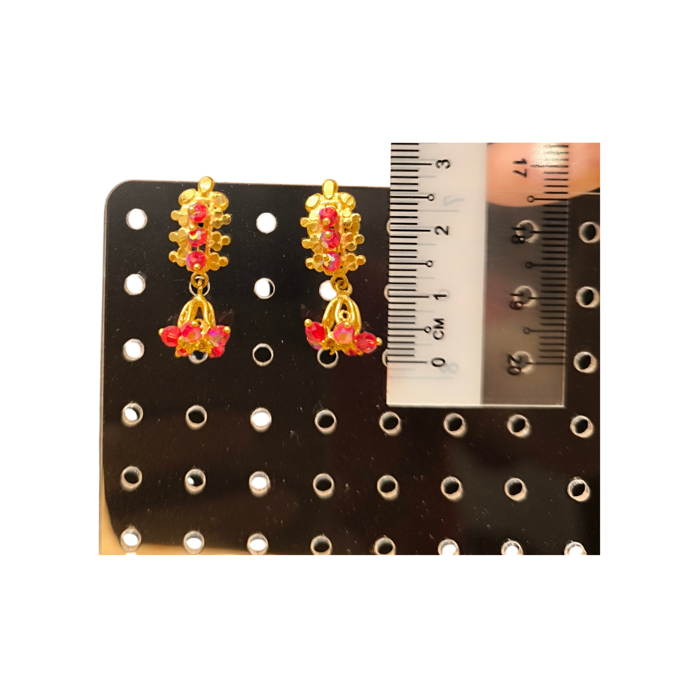916 (22K) Yellow Gold Traditional Indian Earrings  Ruby Cluster Drops
