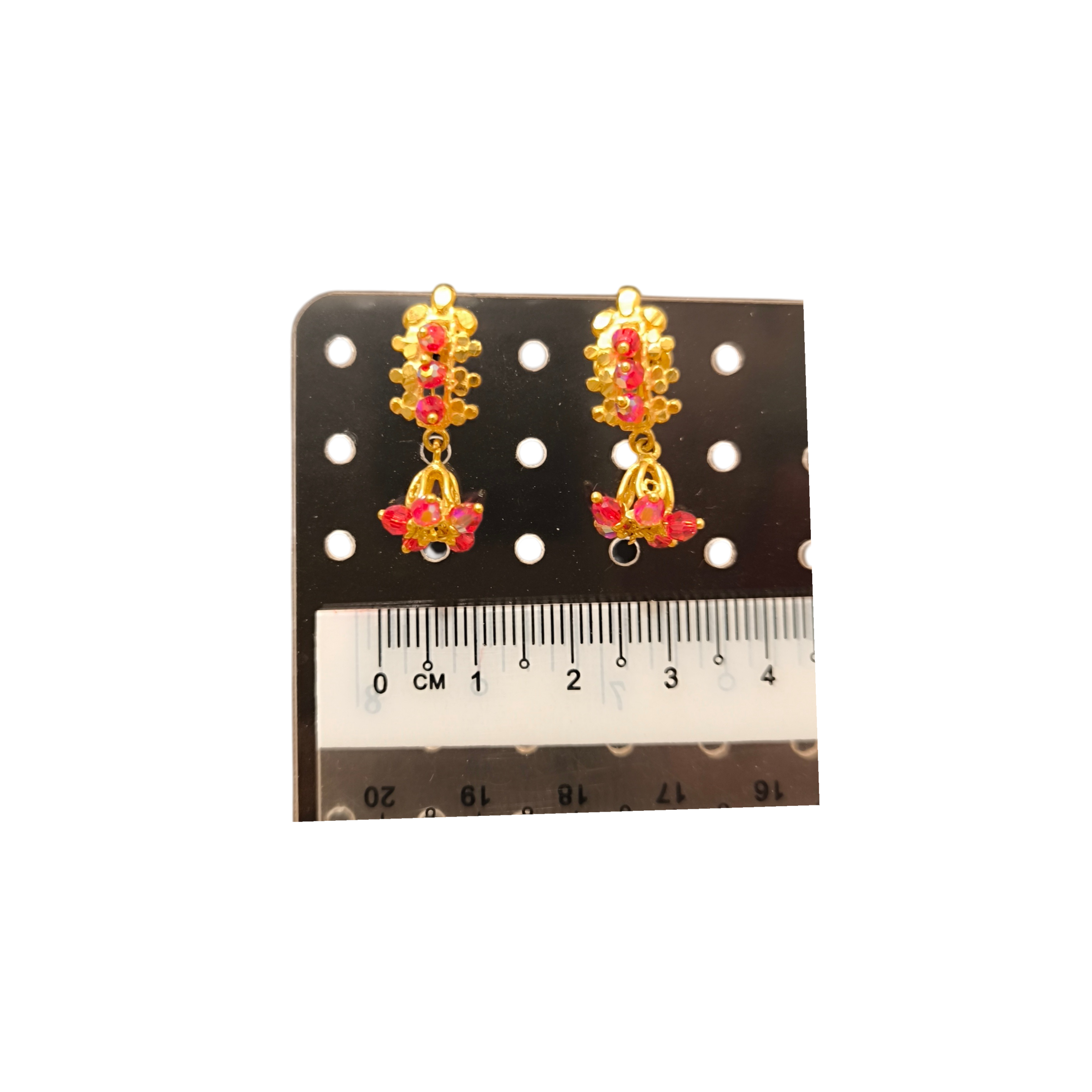 916 (22K) Yellow Gold Traditional Indian Earrings  Ruby Cluster Drops (1)