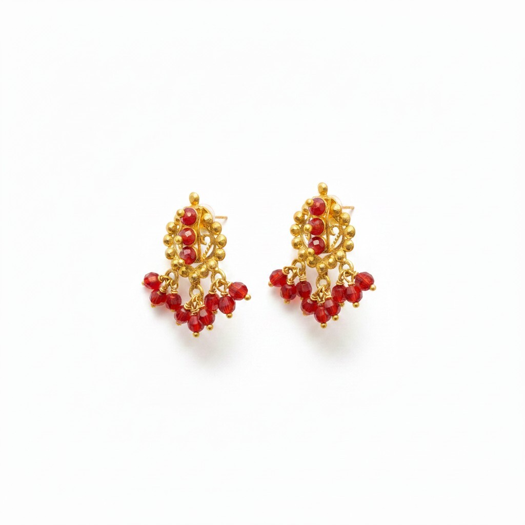 916 (22K) Yellow Gold Traditional Indian Ruby Mandala Fringe Earrings (4)