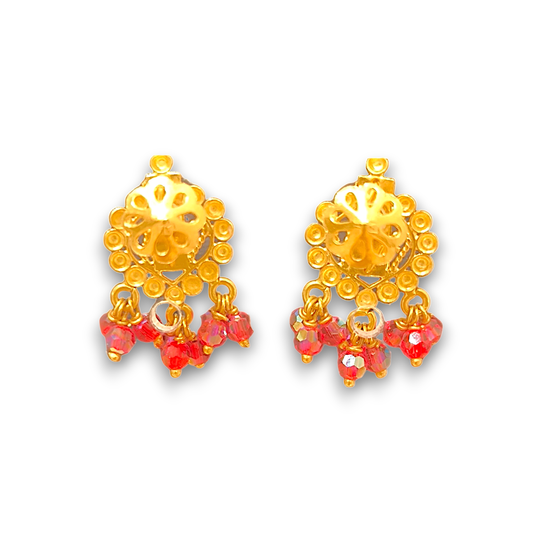 916 (22K) Yellow Gold Traditional Indian Ruby Mandala Fringe Earrings