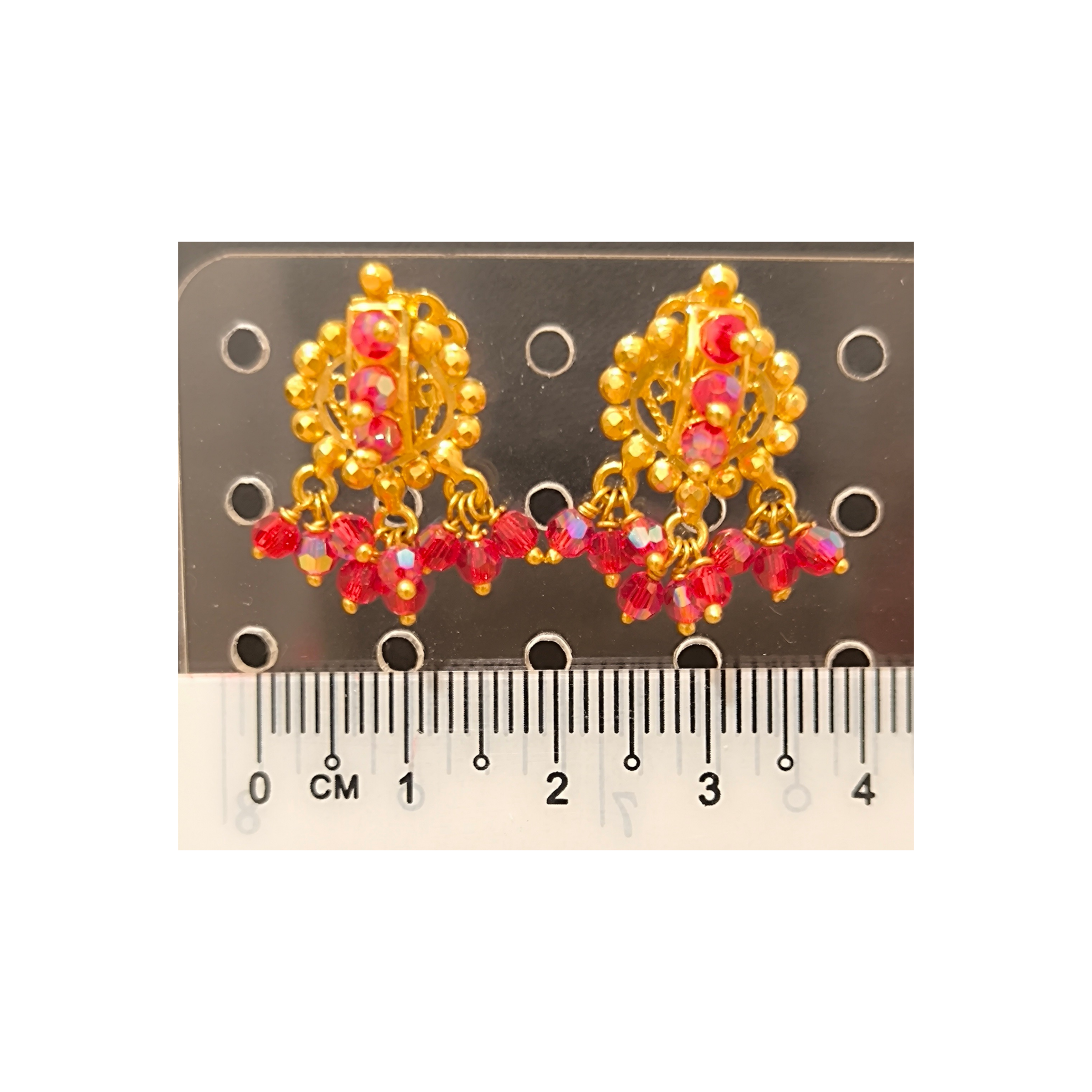 916 (22K) Yellow Gold Traditional Indian Ruby Mandala Fringe Earrings (2)
