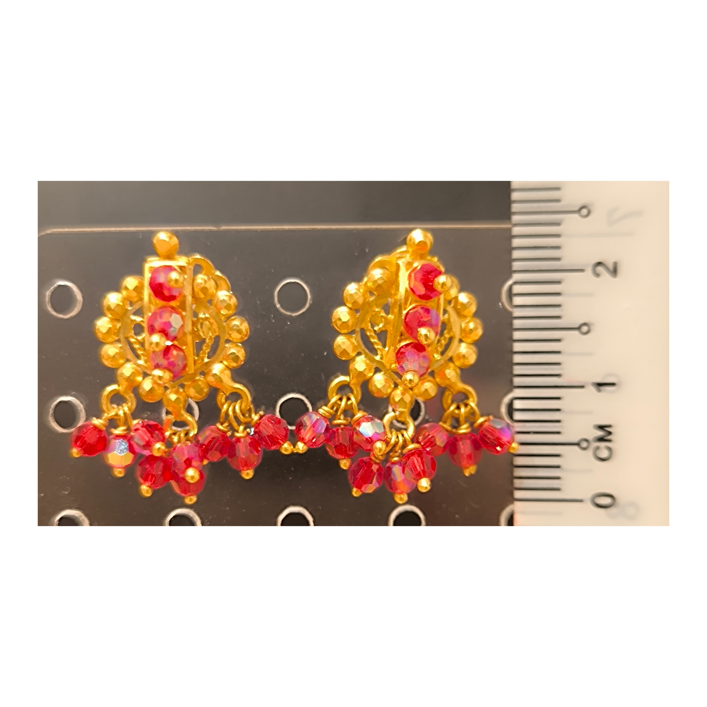 916 (22K) Yellow Gold Traditional Indian Ruby Mandala Fringe Earrings (1)