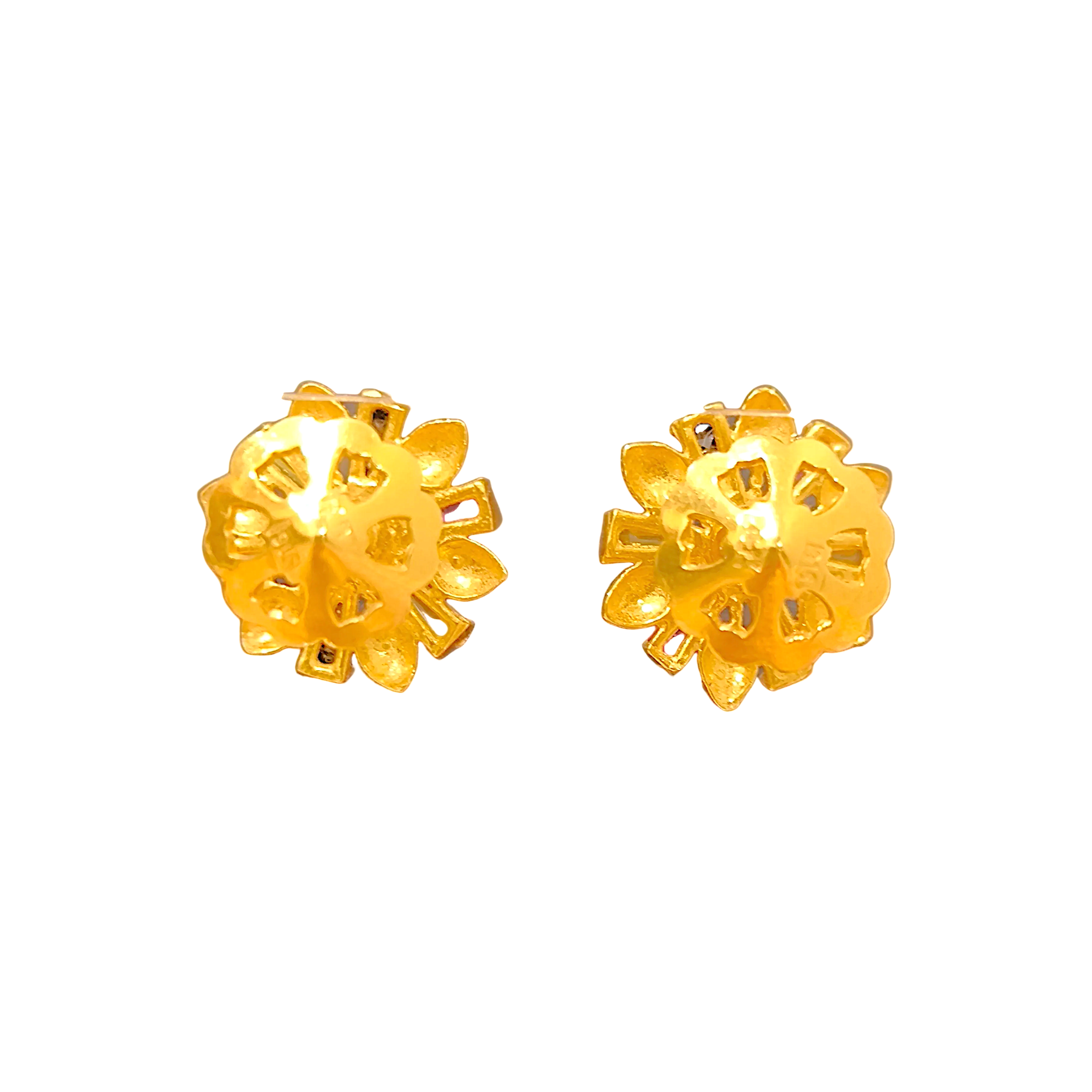 Yellow Gold Traditional Indian Earrings  Multi-Gemstone Sunburst Studs (1)