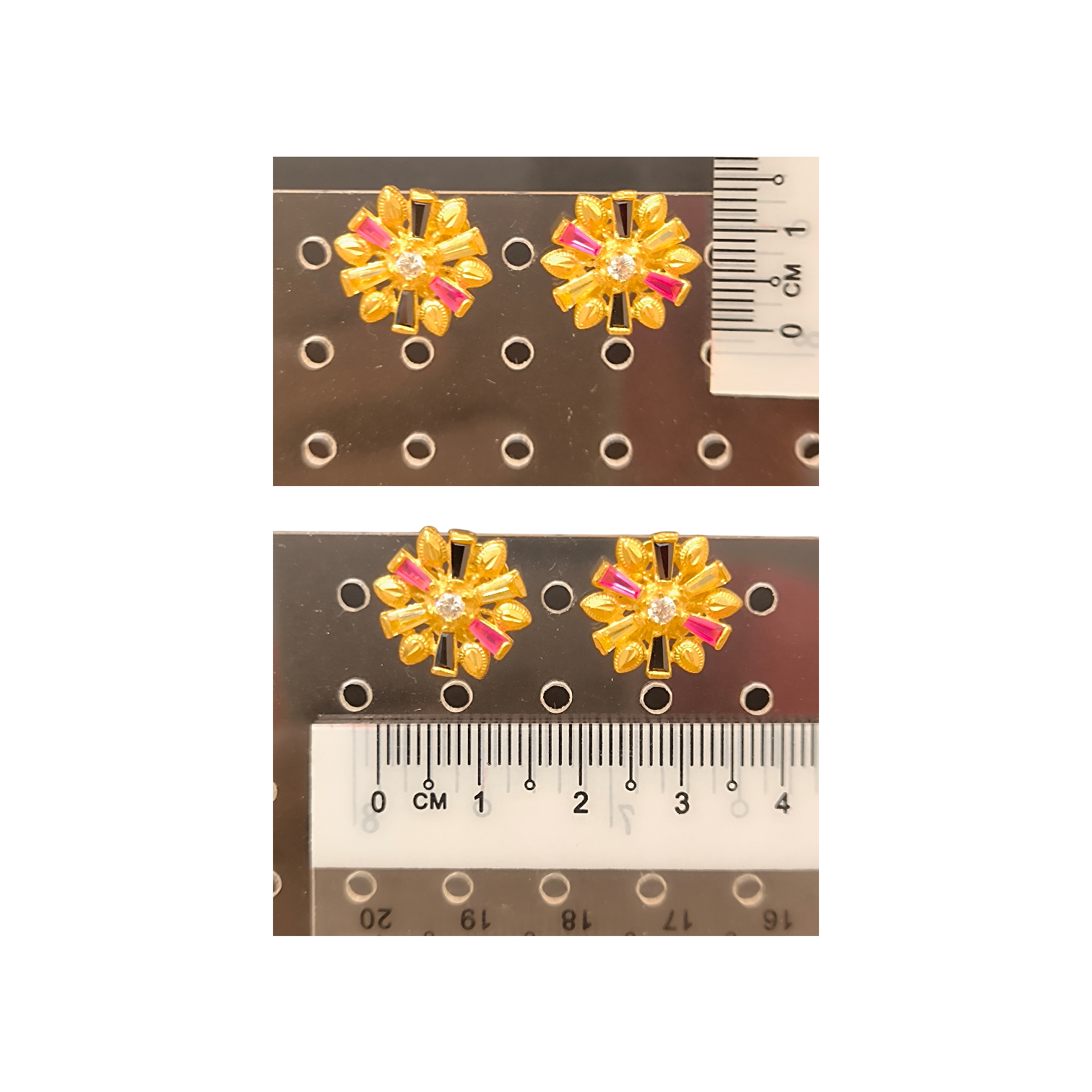 Yellow Gold Traditional Indian Earrings  Multi-Gemstone Sunburst Studs (10) (1)