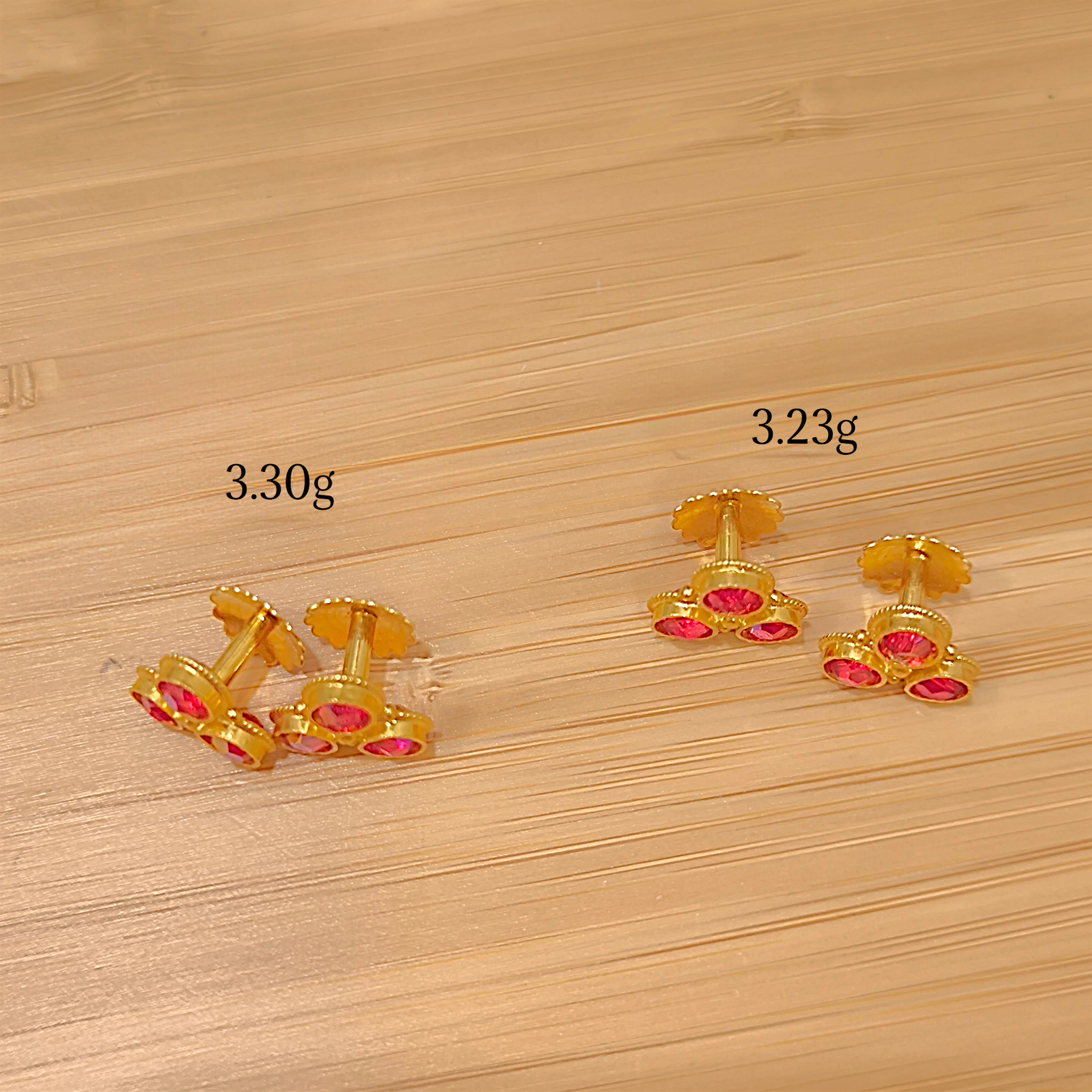 916 (22K) Yellow Gold Traditional Indian Earrings  Ruby Trefoil Studs (4)