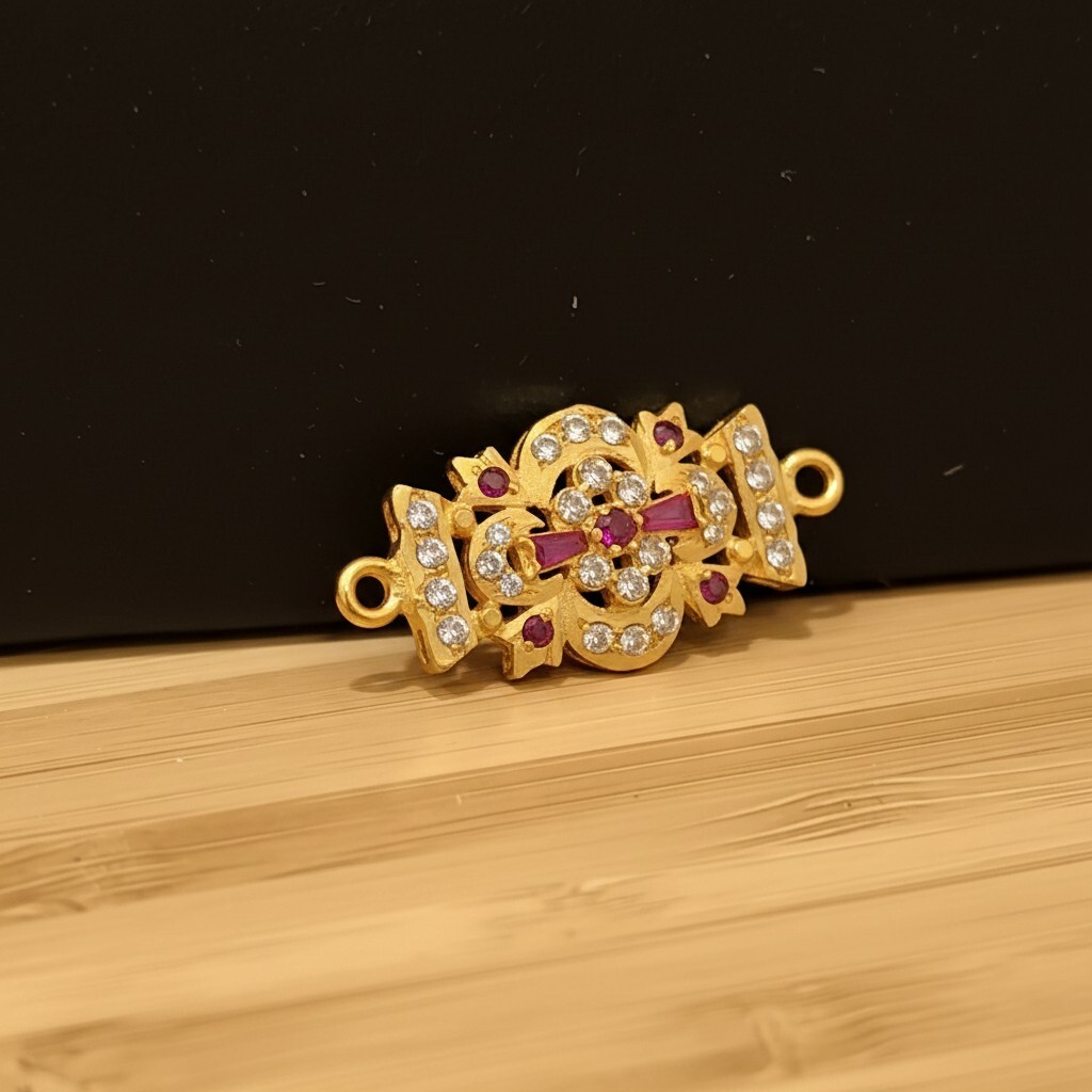 916 (22K) Yellow Gold Traditional Indian Connector Pendant Motif  Ruby & Zircon (1)