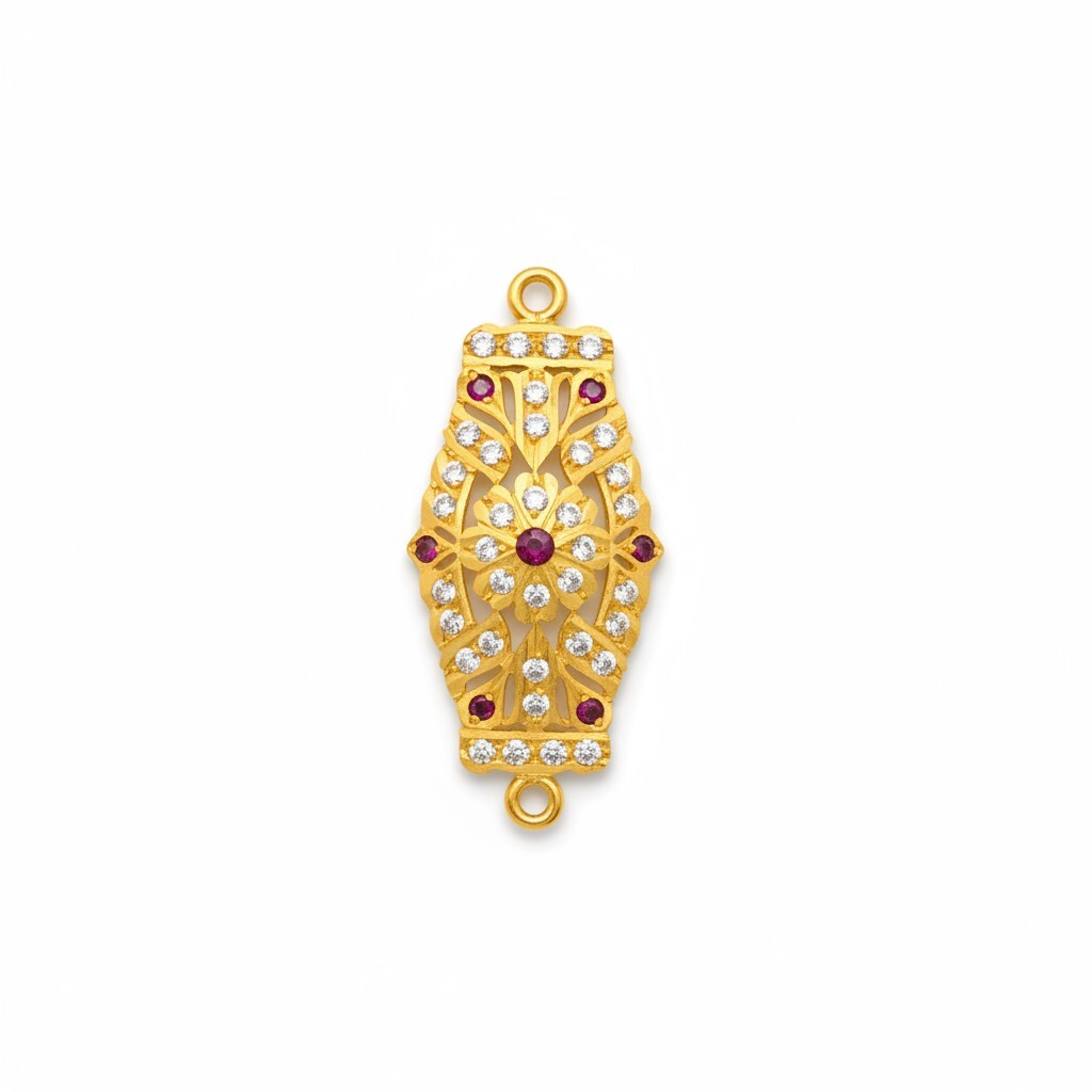 5.36g 916 (22K) Gold Indian Dual-Loop Connector Motif  Ruby & Zircon (3)