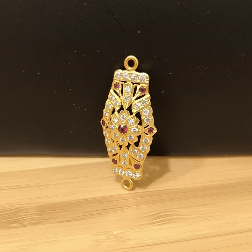 5.36g 916 (22K) Gold Indian Dual-Loop Connector Motif  Ruby & Zircon (2)