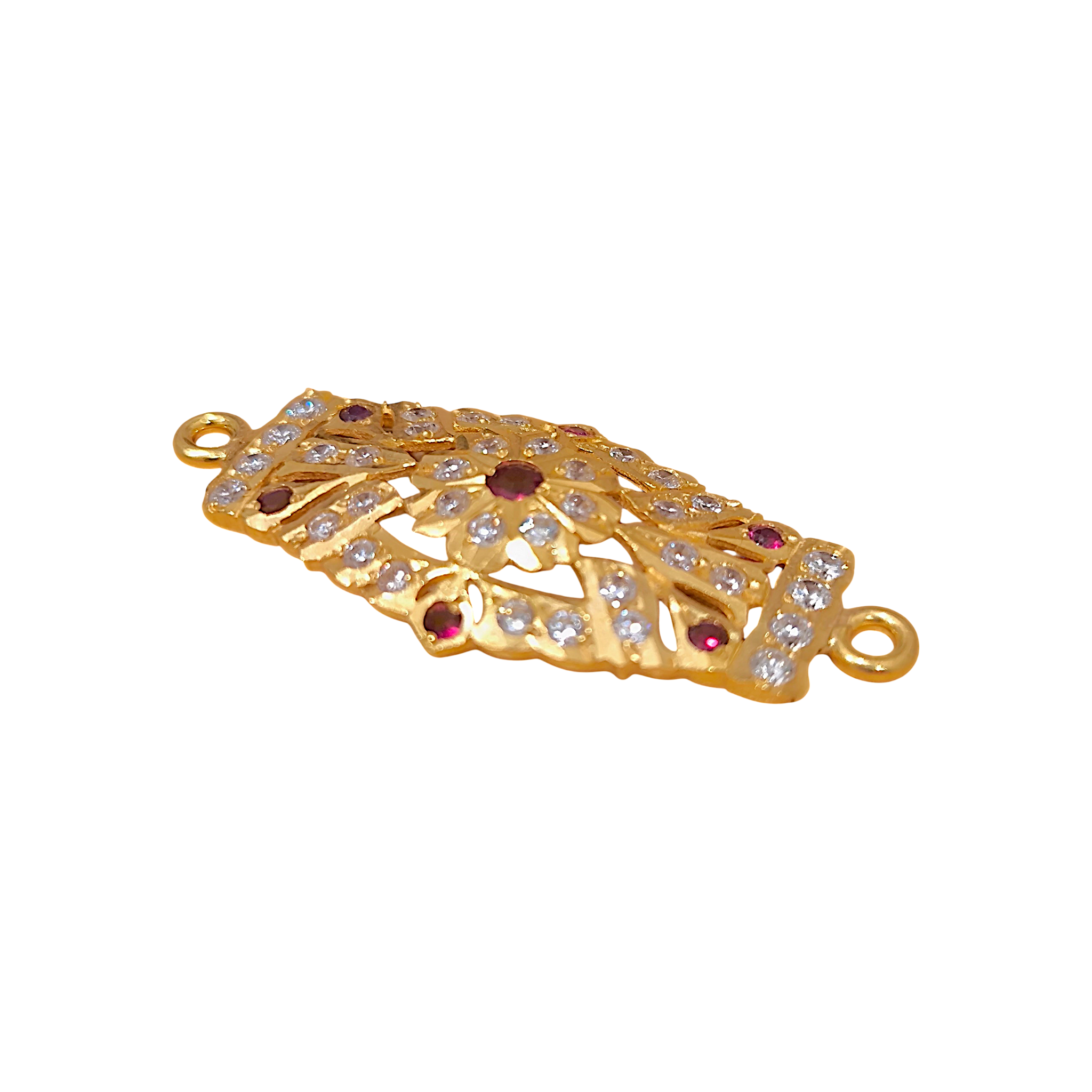 5.36g 916 (22K) Gold Indian Dual-Loop Connector Motif  Ruby & Zircon (2)