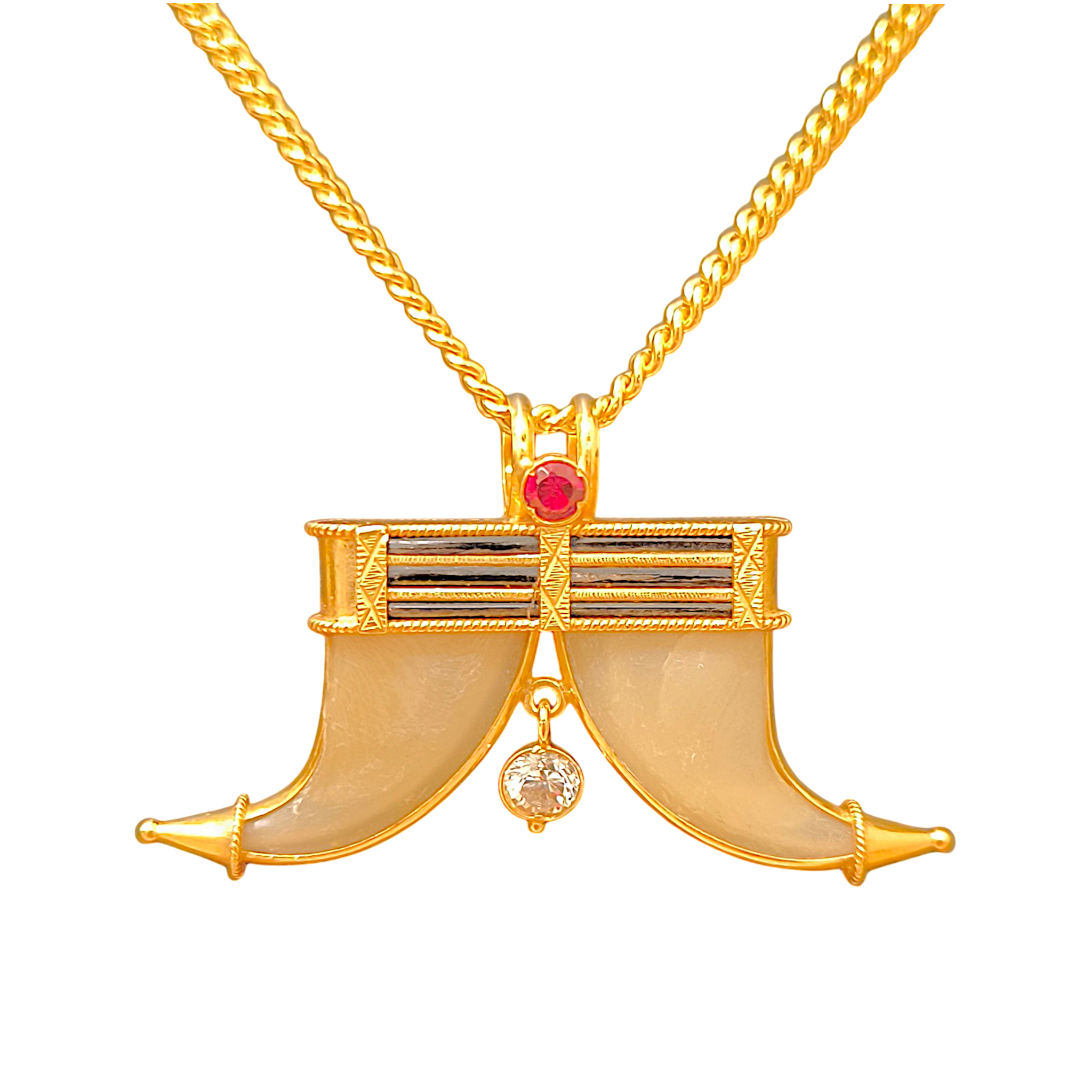 916 (22K) Yellow Gold Tiger Claw Pendant  Traditional Puligoru Ruby & Zircon (1)