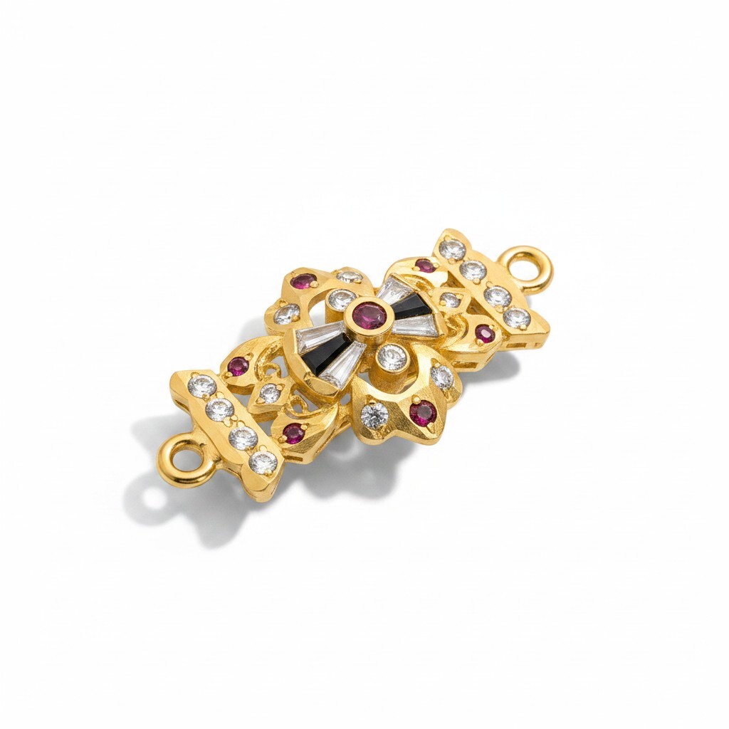 916 (22K) Yellow Gold Horizontal Connector Motif  Ruby & Zircon Link