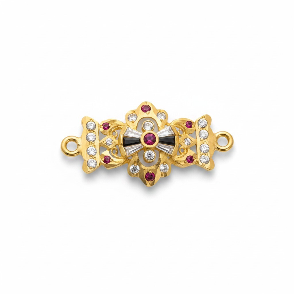 916 (22K) Yellow Gold Horizontal Connector Motif  Ruby & Zircon Link (2)