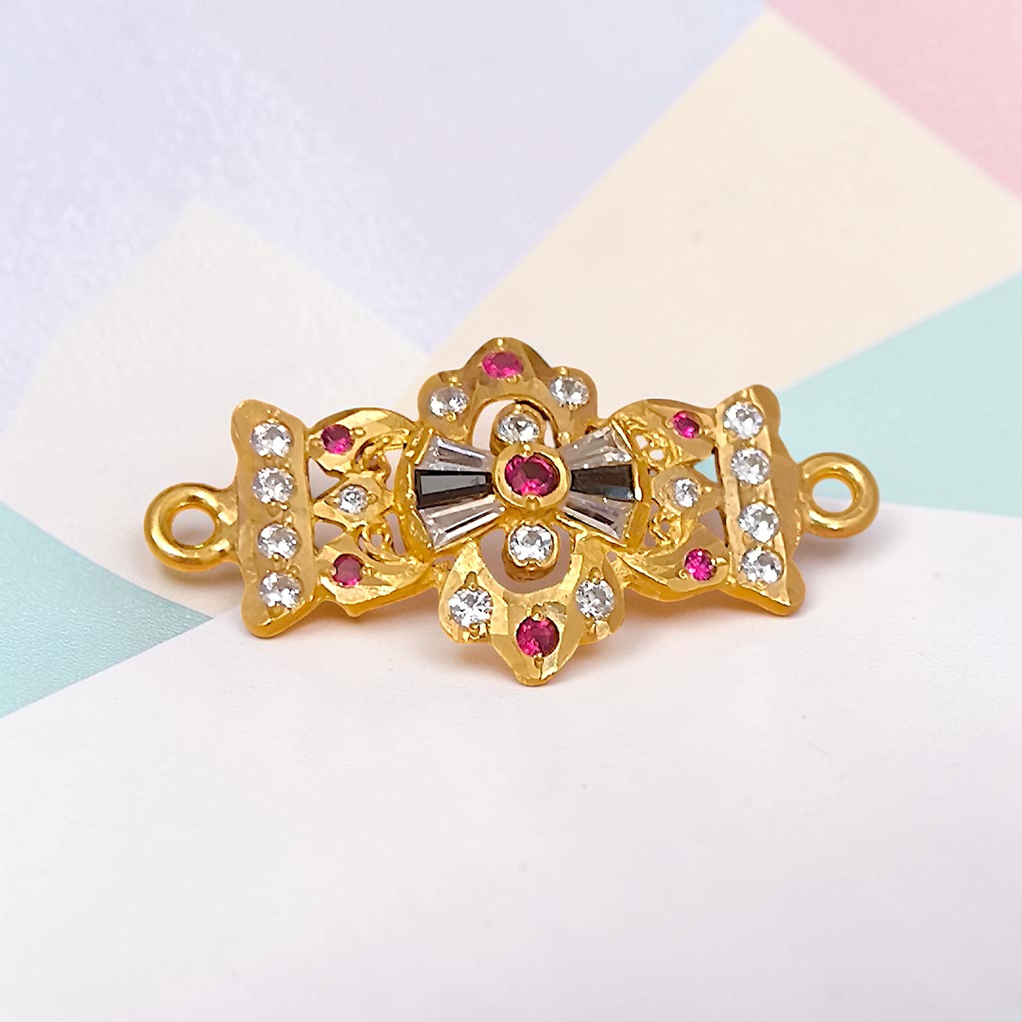 916 (22K) Yellow Gold Horizontal Connector Motif  Ruby & Zircon Link (b)