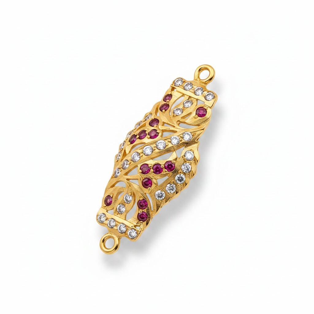 Yellow Gold Wave Connector Motif  Ruby & Zircon Dual-Loop Link (9)