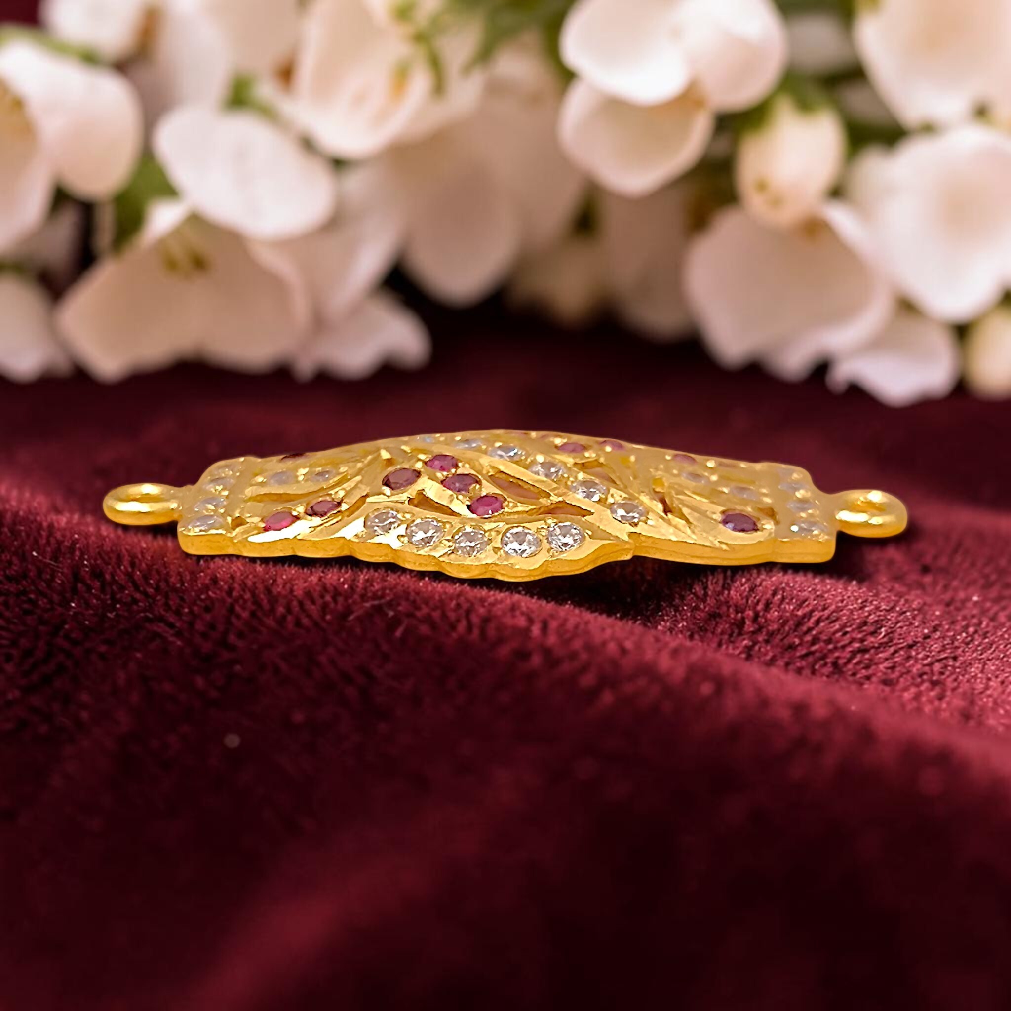 Yellow Gold Wave Connector Motif  Ruby & Zircon Dual-Loop Link (4)