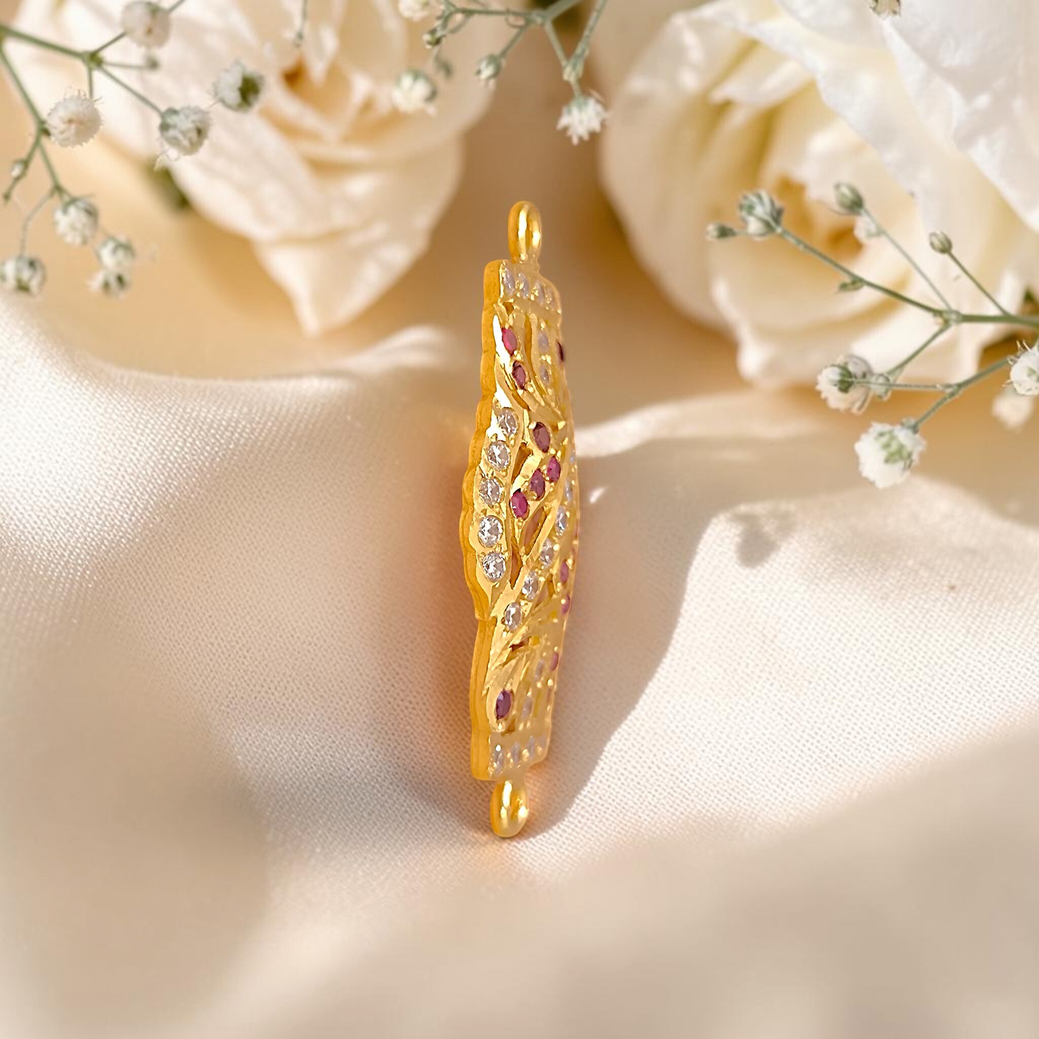 Yellow Gold Wave Connector Motif  Ruby & Zircon Dual-Loop Link (8)