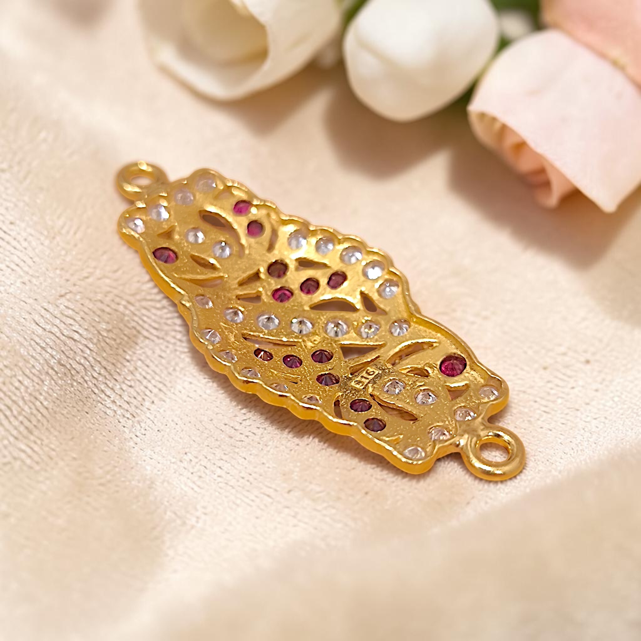 Yellow Gold Wave Connector Motif  Ruby & Zircon Dual-Loop Link (3)