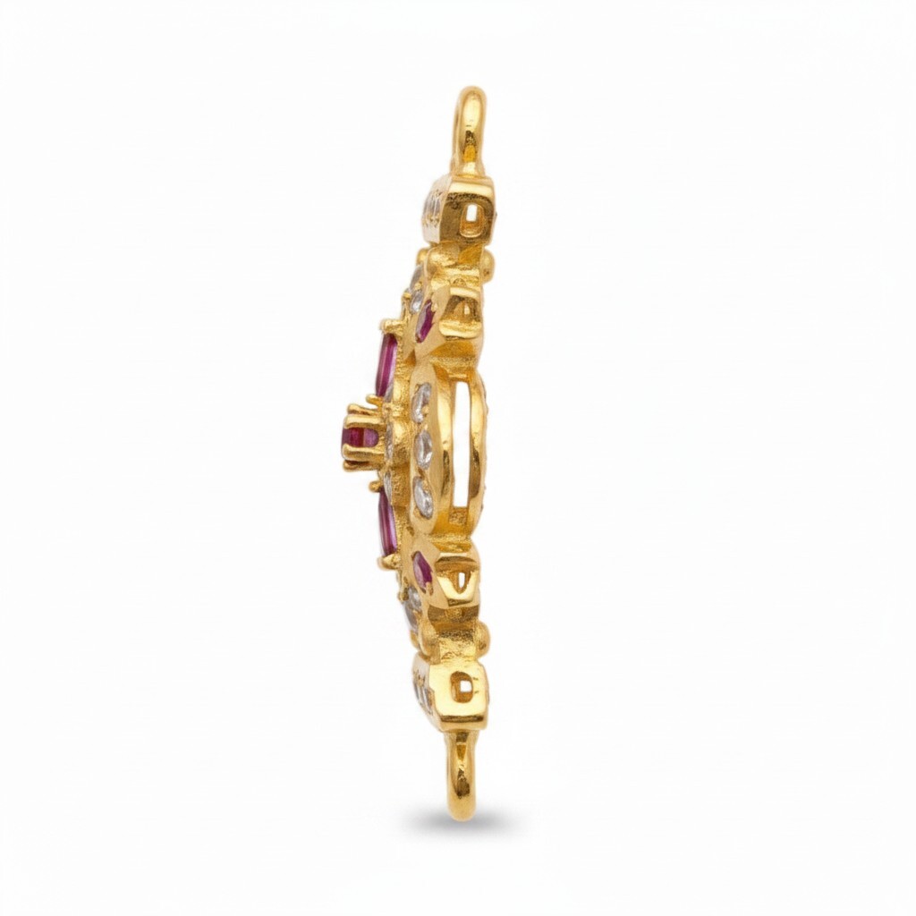 916 (22K) Yellow Gold Traditional Indian Connector Pendant Motif  Ruby & Zircon c