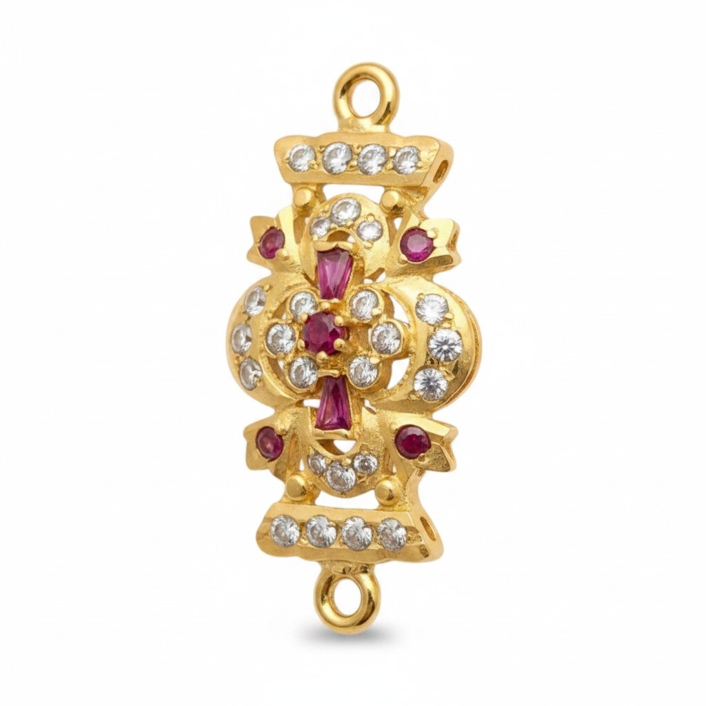 916 (22K) Yellow Gold Traditional Indian Connector Pendant Motif  Ruby & Zircon b