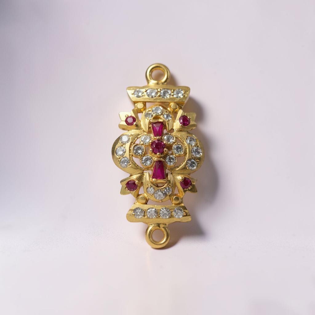 916 (22K) Yellow Gold Traditional Indian Connector Pendant Motif  Ruby & Zircon a