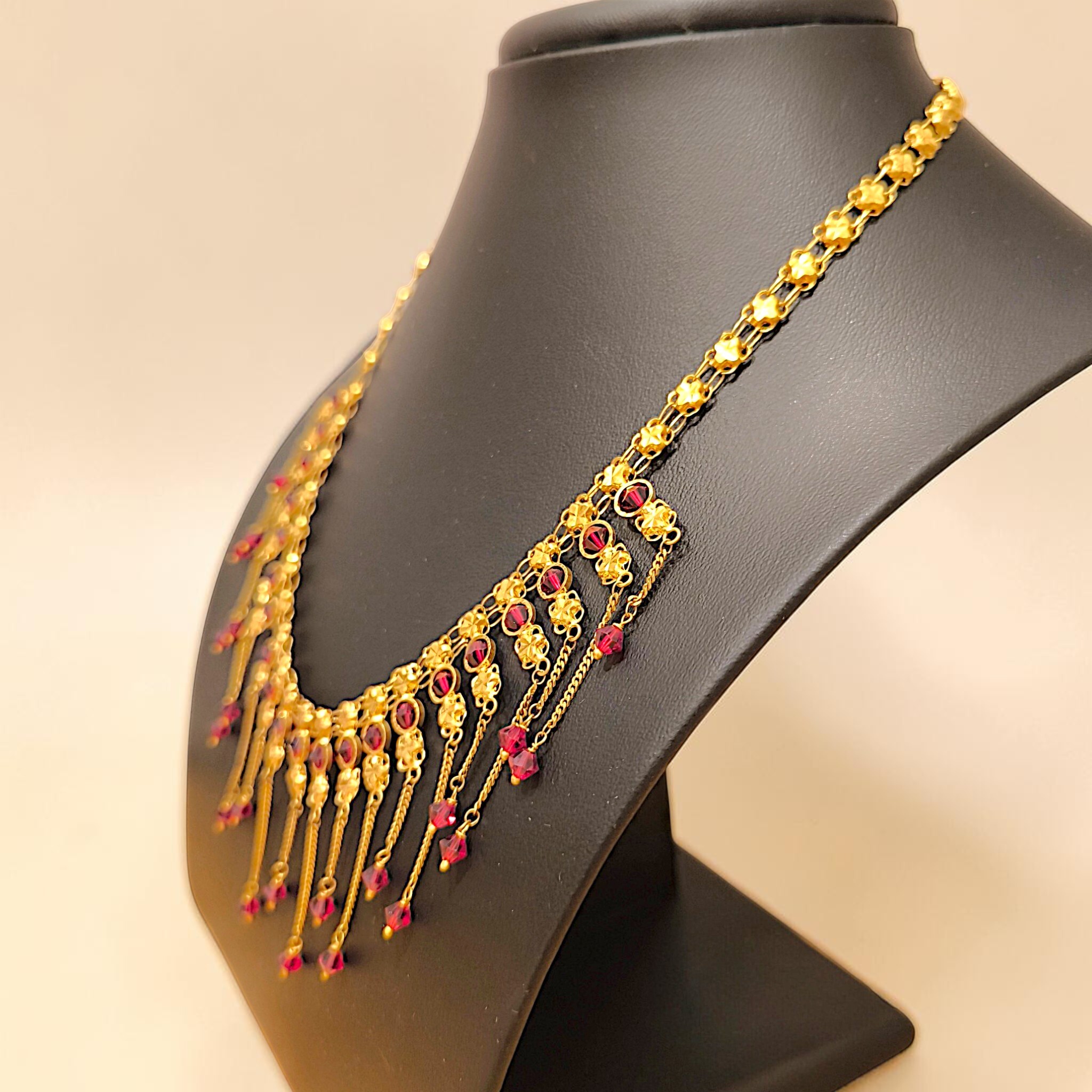 916 (22K) Yellow Gold Traditional Indian Necklace  Ruby Fringe Haar (4)
