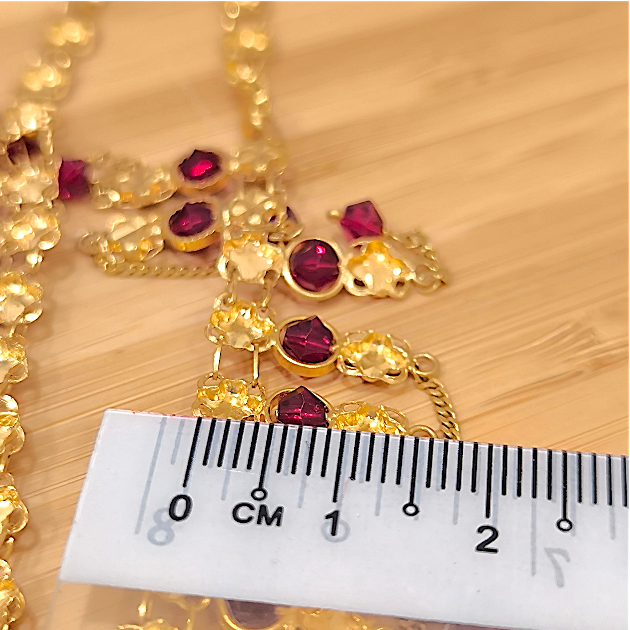 916 (22K) Yellow Gold Traditional Indian Necklace  Ruby Fringe Haar