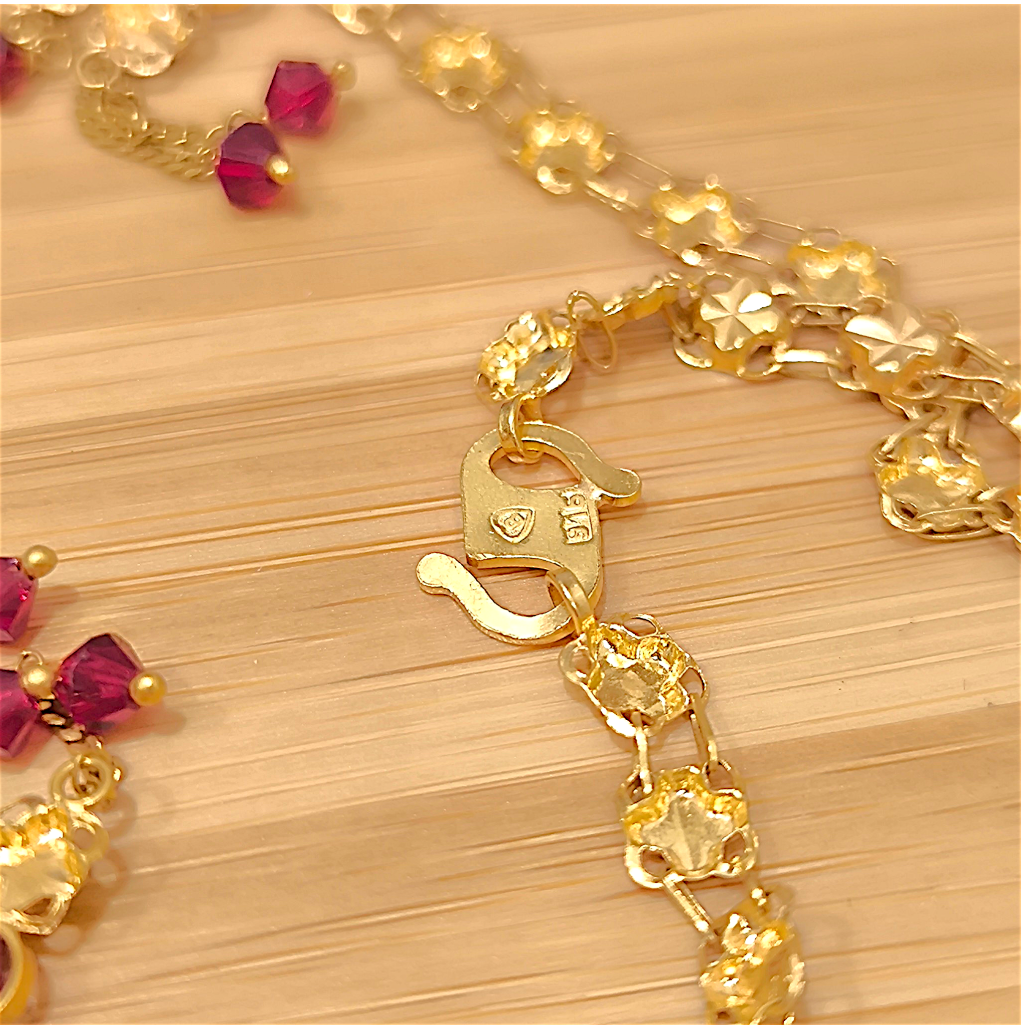 916 (22K) Yellow Gold Traditional Indian Necklace  Ruby Fringe Haar (2)