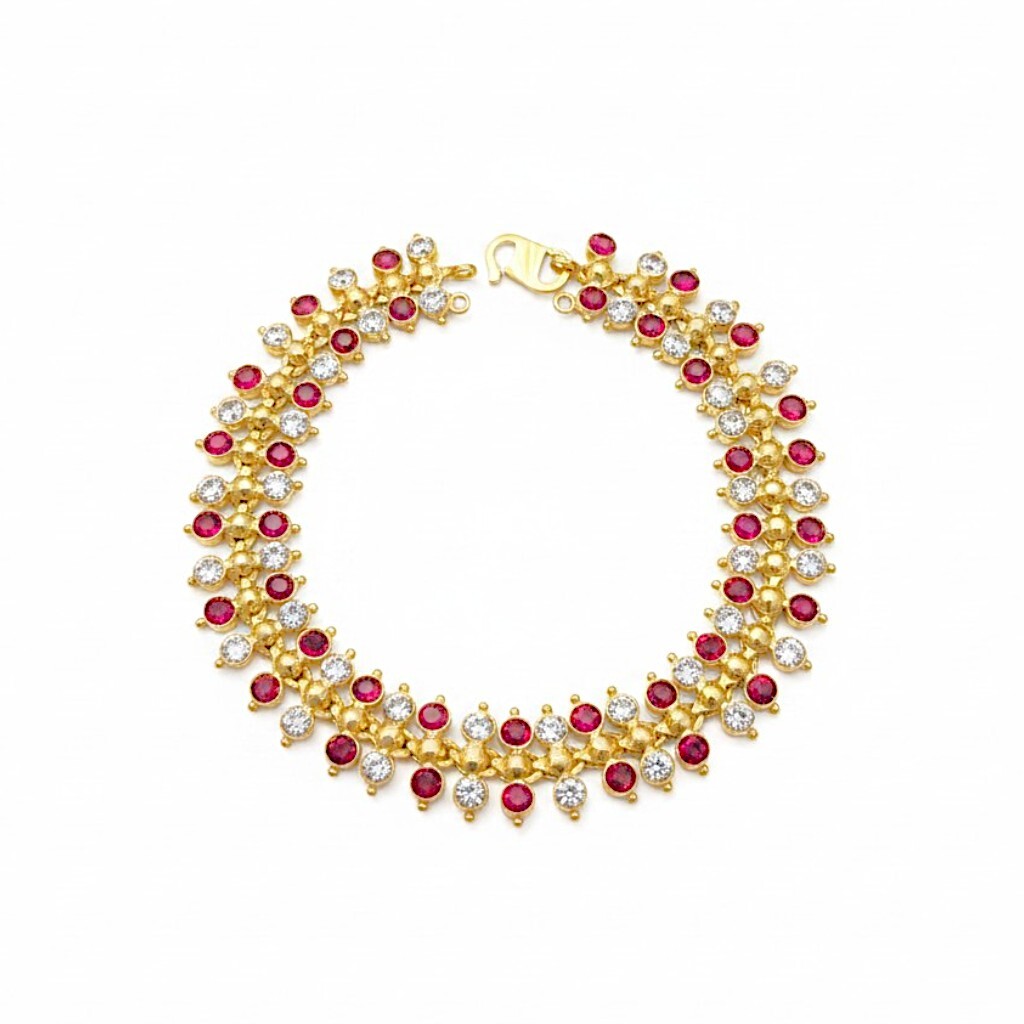 17.61g 916 (22K) Yellow Gold Traditional Indian Bracelet  Ruby & Zircon Band (3)